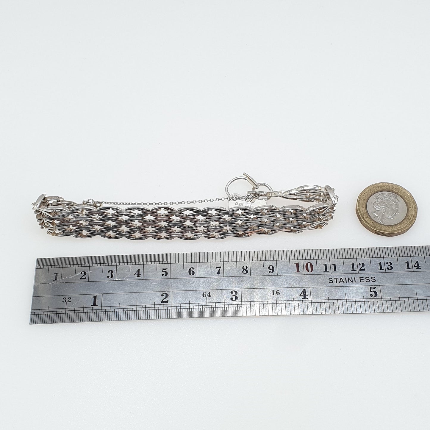 Vintage Sterling Silver Gate Link Bracelet Padlock Clasp X Shape Links Solid 925 1976 Hallmark 26.17g 18.5cm 7.2” Womens Jewelry Jewellery