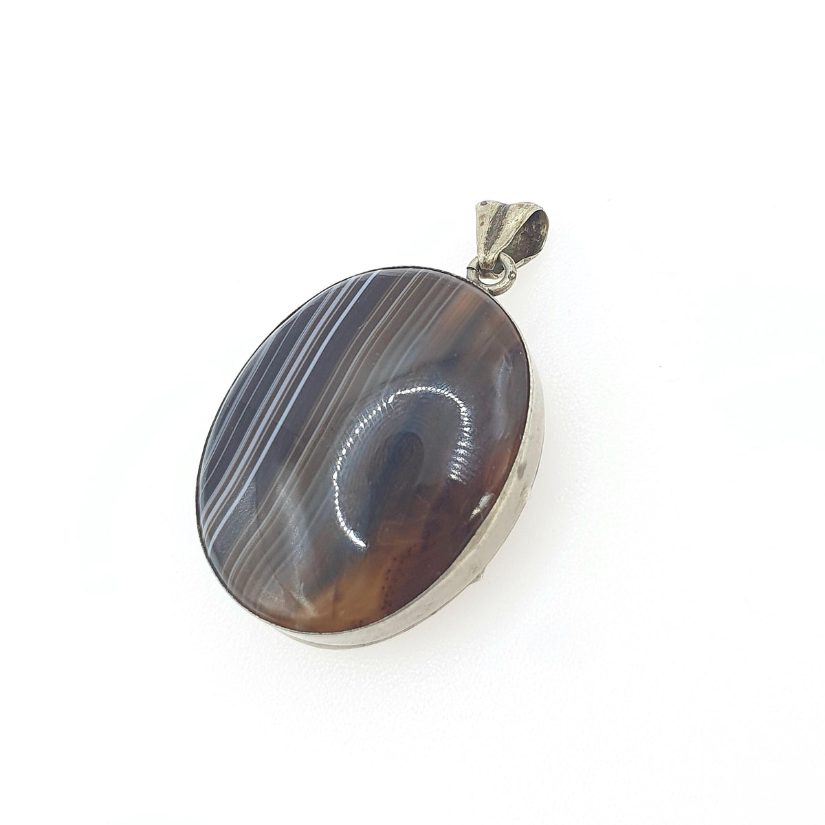 Antique Victorian Agate Locket Large Oval Genuine Gemstone Silver Tone Base Metal Big Genuine Banded Gemstone Vintage Womens Jewelry