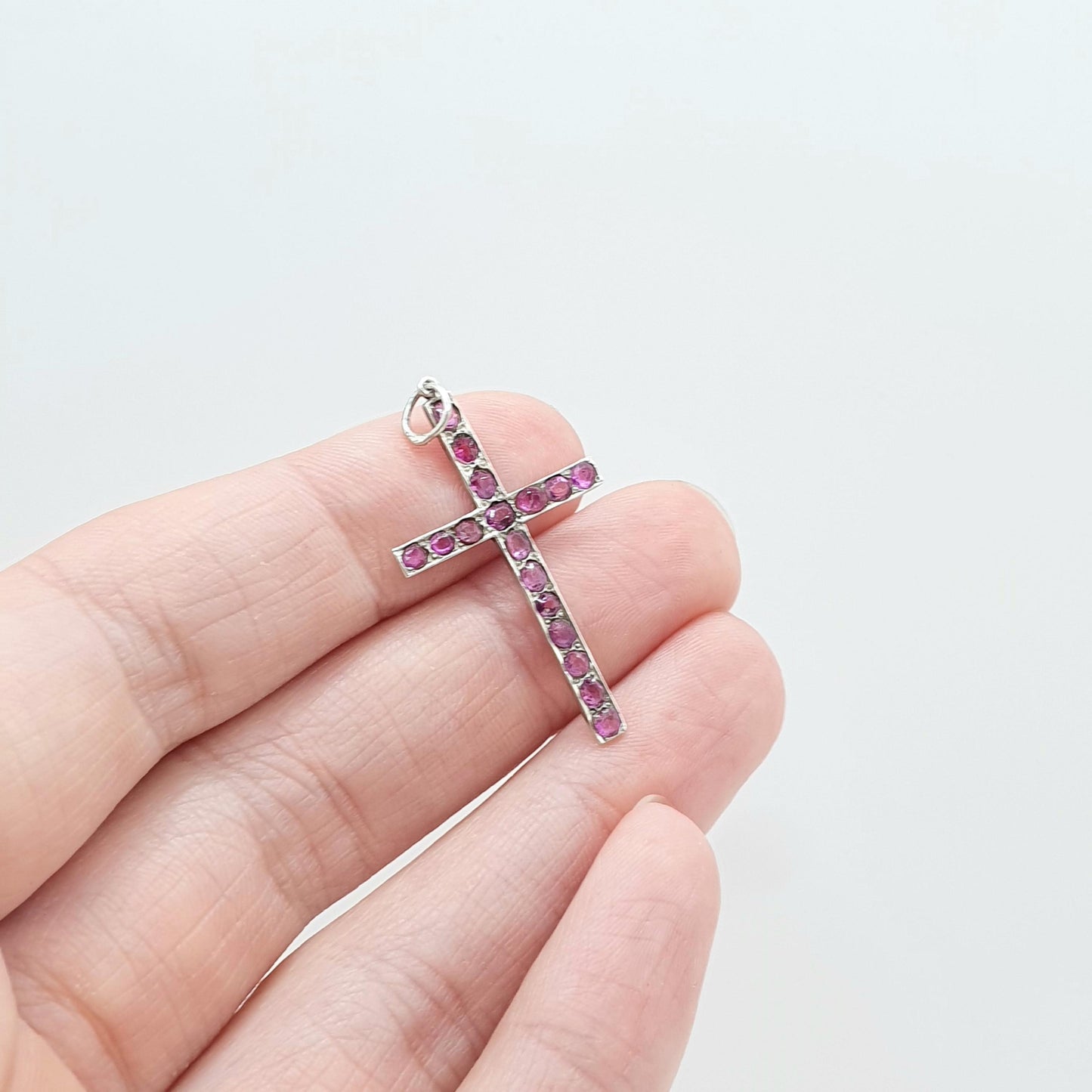 Antique Victorian Solid Silver Ruby Crucifix Pendant Necklace Cross Genuine Gemstones Christian Jewelry Vintage Jewelry Womens Mens