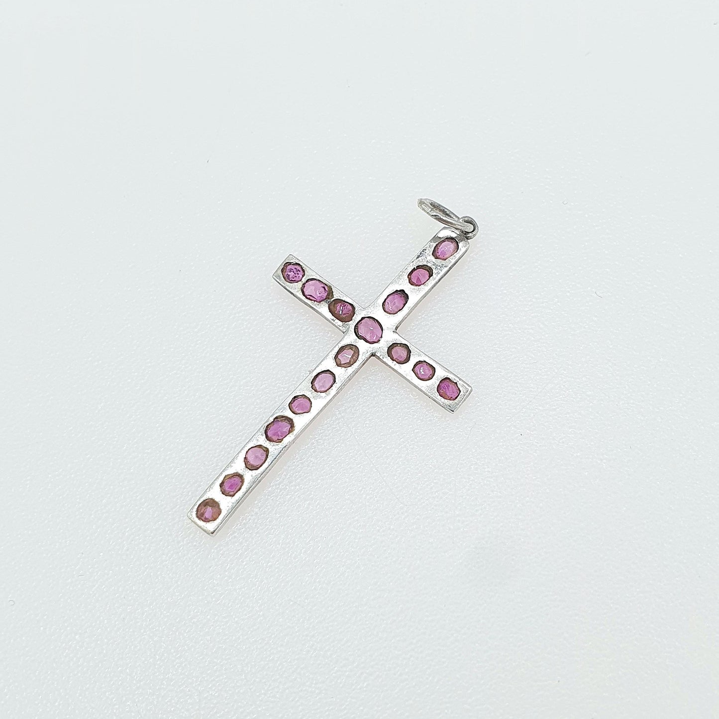 Antique Victorian Solid Silver Ruby Crucifix Pendant Necklace Cross Genuine Gemstones Christian Jewelry Vintage Jewelry Womens Mens