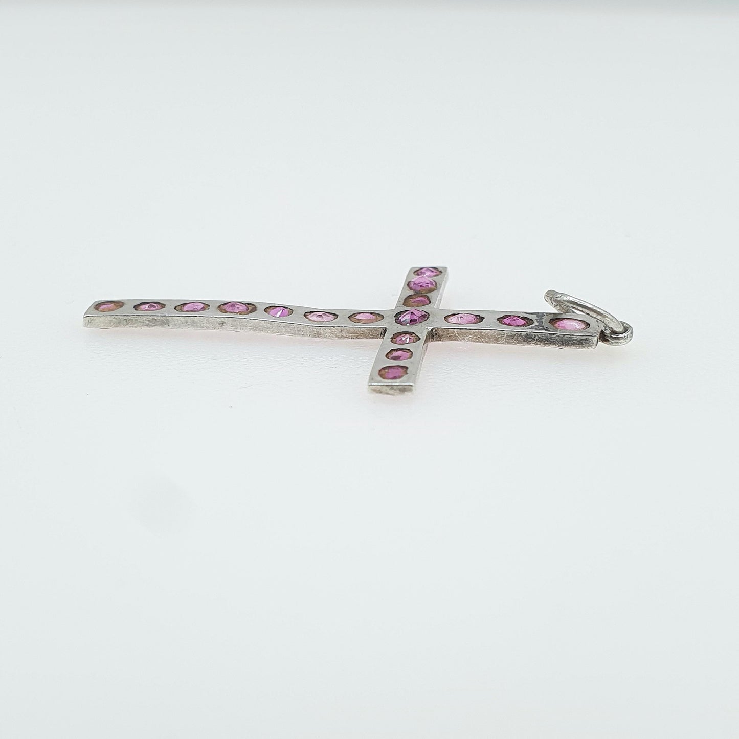 Antique Victorian Solid Silver Ruby Crucifix Pendant Necklace Cross Genuine Gemstones Christian Jewelry Vintage Jewelry Womens Mens