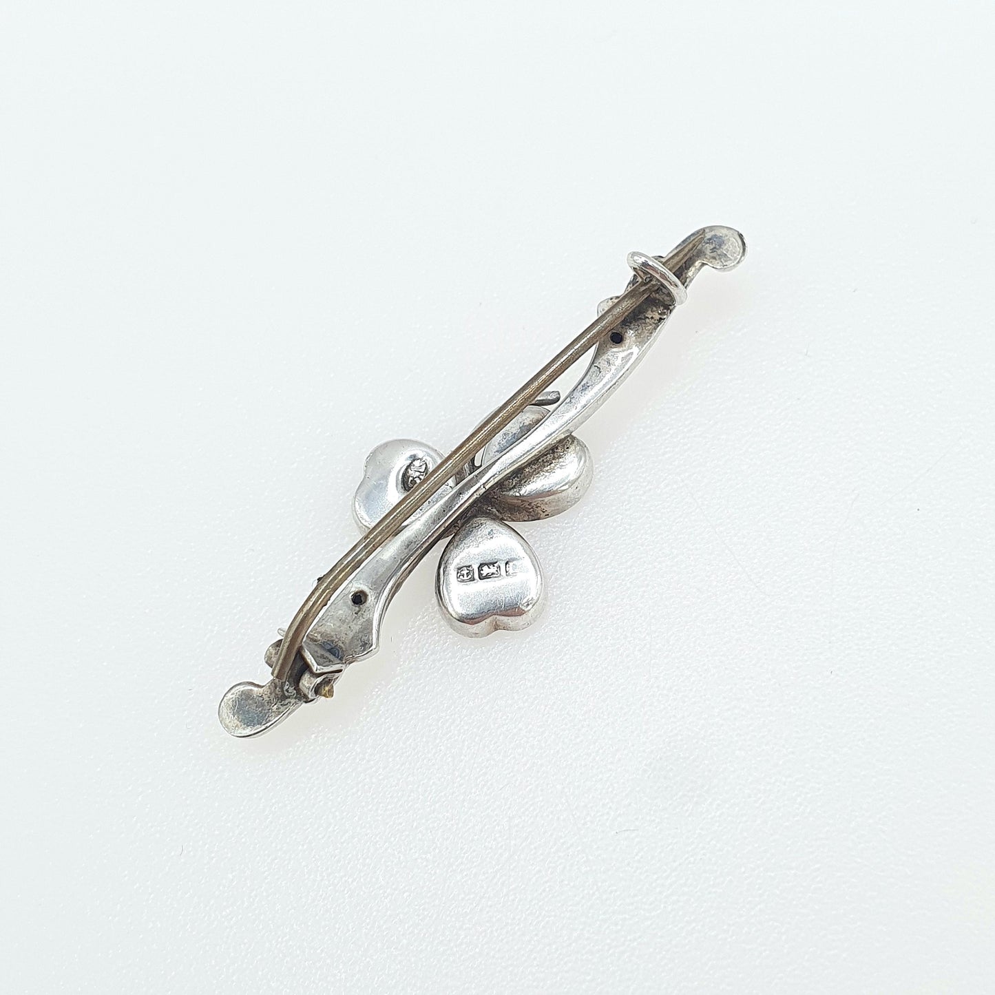 Antique Sterling Silver Connemara Marble Clover Brooch 1914 Hallmark Irish Three Leaf Good Lucky Celtic Vintage Womens Jewelry Jewelry