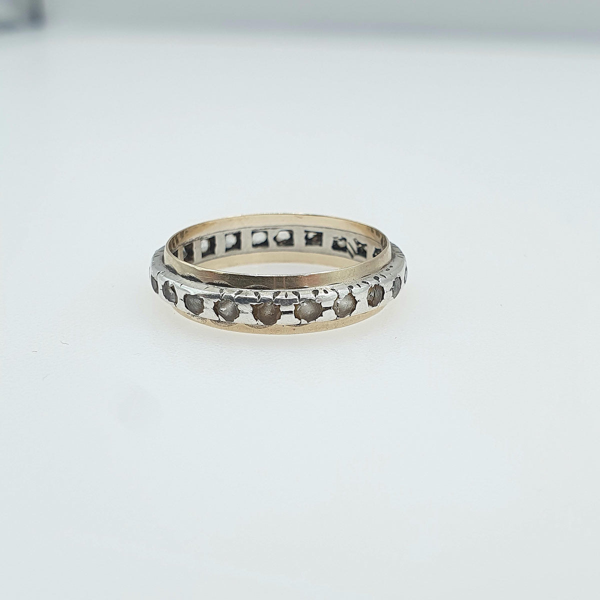 Antique 9ct Gold & Solid Silver White Spinel Eternity Ring Art Deco Gift Vintage Womens Jewelry Jewellery UK O US 7.25