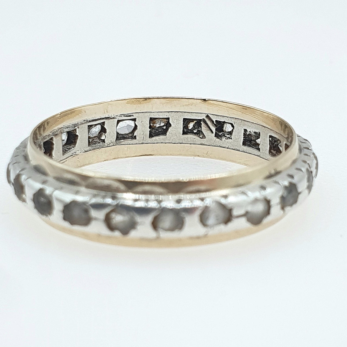 Antique 9ct Gold & Solid Silver White Spinel Eternity Ring Art Deco Gift Vintage Womens Jewelry Jewellery UK O US 7.25