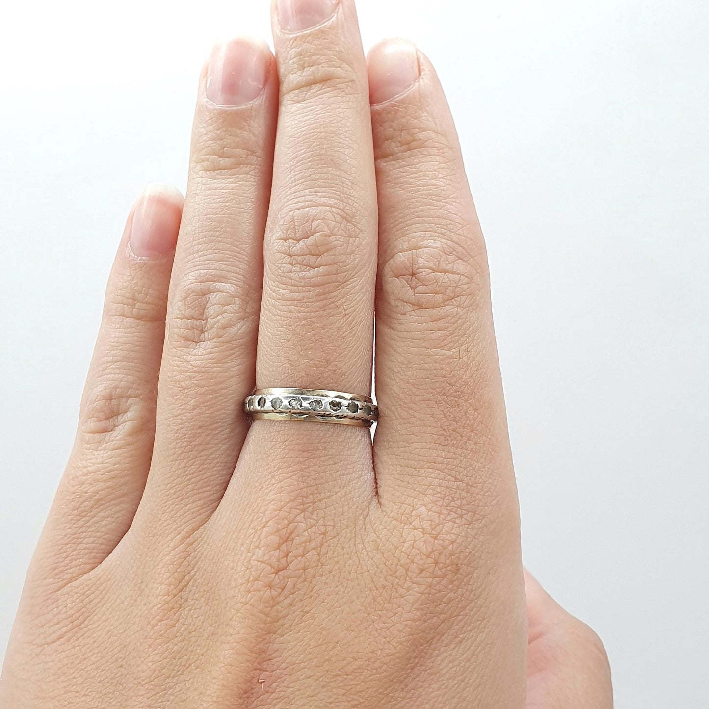 Antique 9ct Gold & Solid Silver White Spinel Eternity Ring Art Deco Gift Vintage Womens Jewelry Jewellery UK O US 7.25