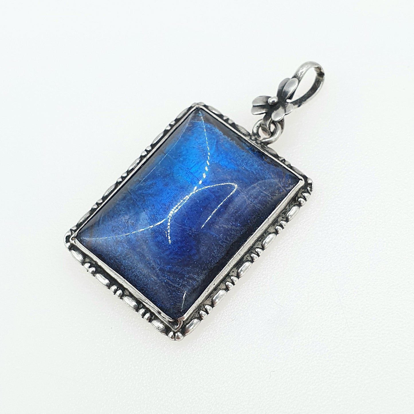 Antique Art Deco Solid Silver Butterfly Wing Necklace Pendant Rectangular Large Big Vintage 1920s Blue Bug Fly Insect Jewelry Jewellery
