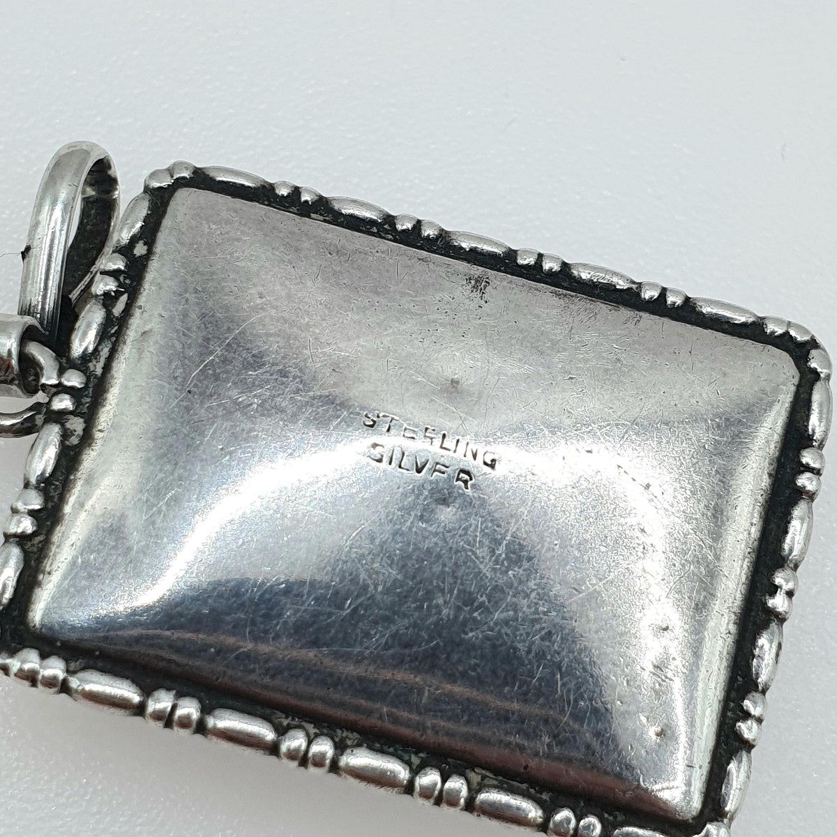 Antique Art Deco Solid Silver Butterfly Wing Necklace Pendant Rectangular Large Big Vintage 1920s Blue Bug Fly Insect Jewelry Jewellery