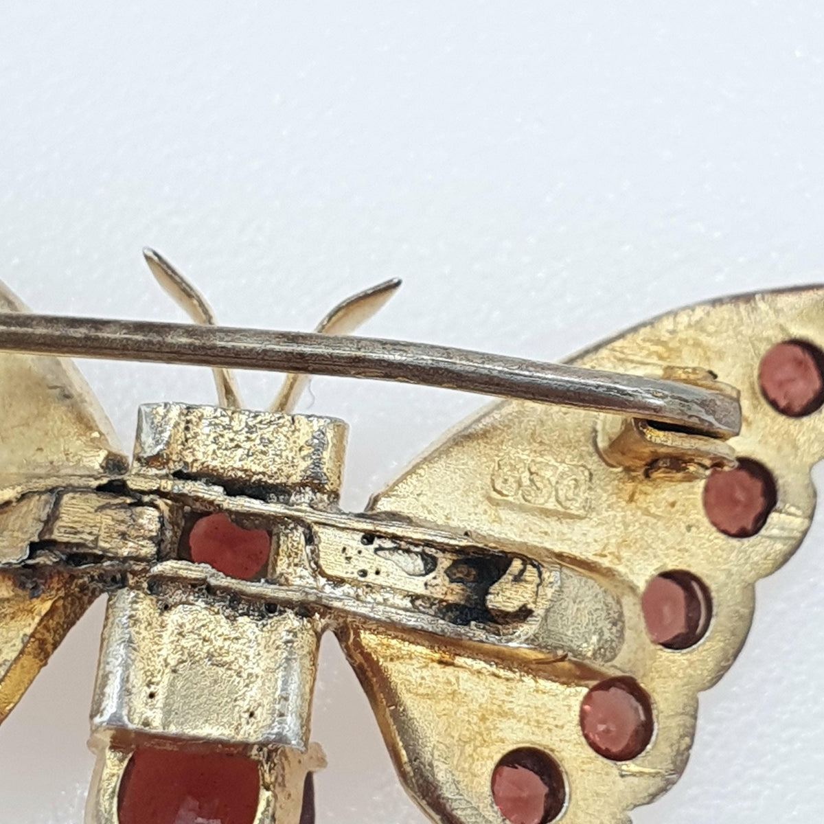 Antique Gold Vermeil Butterfly Brooch Garnet Gemstone Solid Silver Pin Insect Bug Vintage Fly Insect Bug Womens Mens Jewelry Jewellery