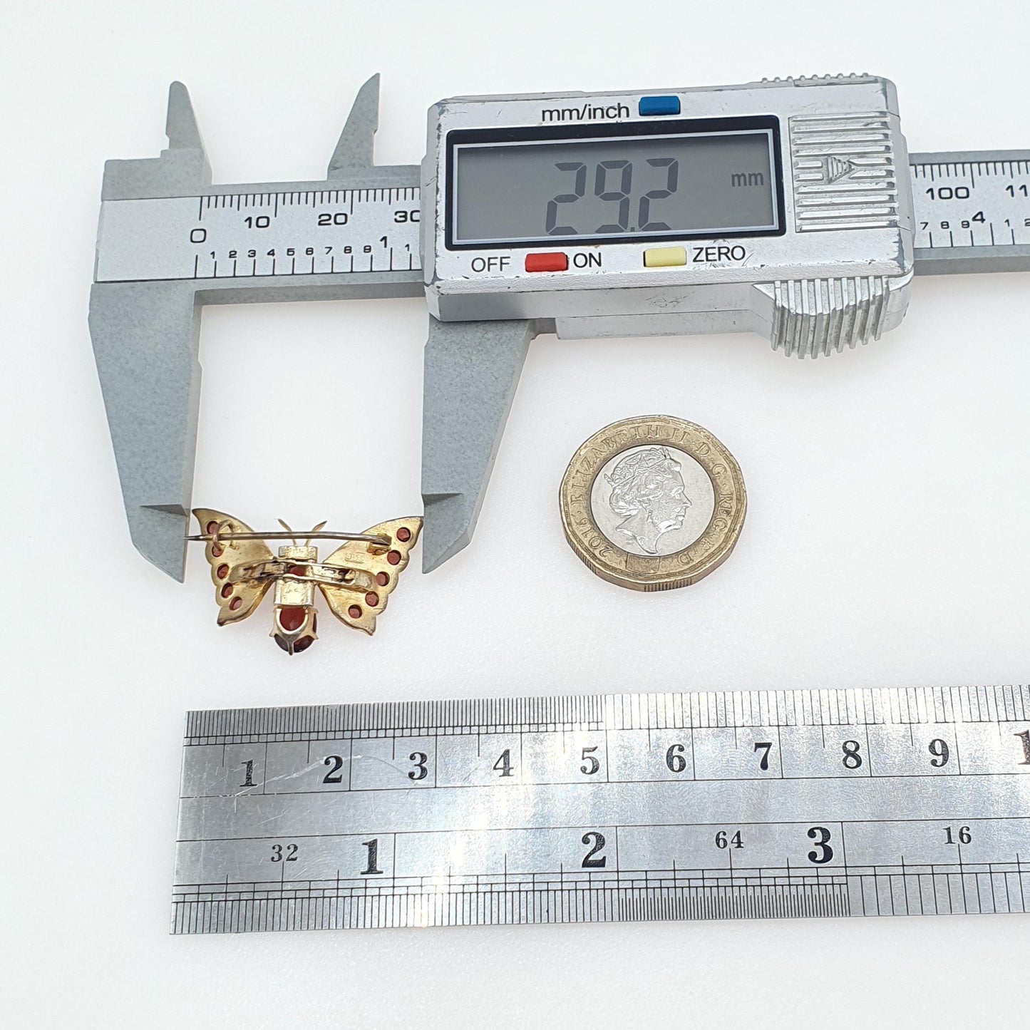 Antique Gold Vermeil Butterfly Brooch Garnet Gemstone Solid Silver Pin Insect Bug Vintage Fly Insect Bug Womens Mens Jewelry Jewellery