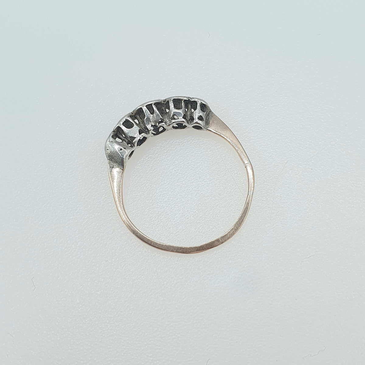 Antique 9ct Gold & Solid Silver Diamond Ring 5 Stone Genuine Real Diamonds Solid 9k Shank Vintage Womens Jewellery Jewelry UK P US 7.75
