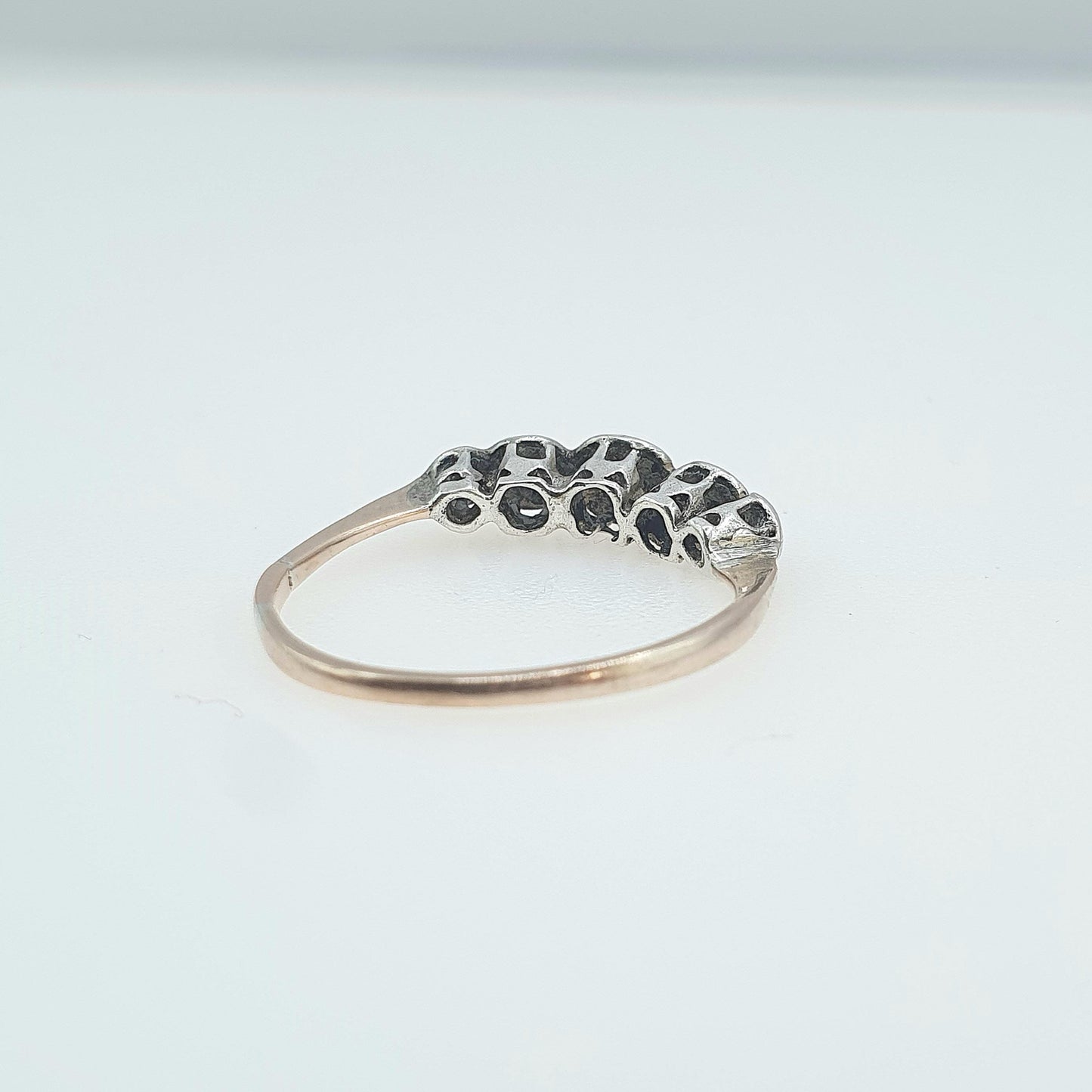 Antique 9ct Gold & Solid Silver Diamond Ring 5 Stone Genuine Real Diamonds Solid 9k Shank Vintage Womens Jewellery Jewelry UK P US 7.75