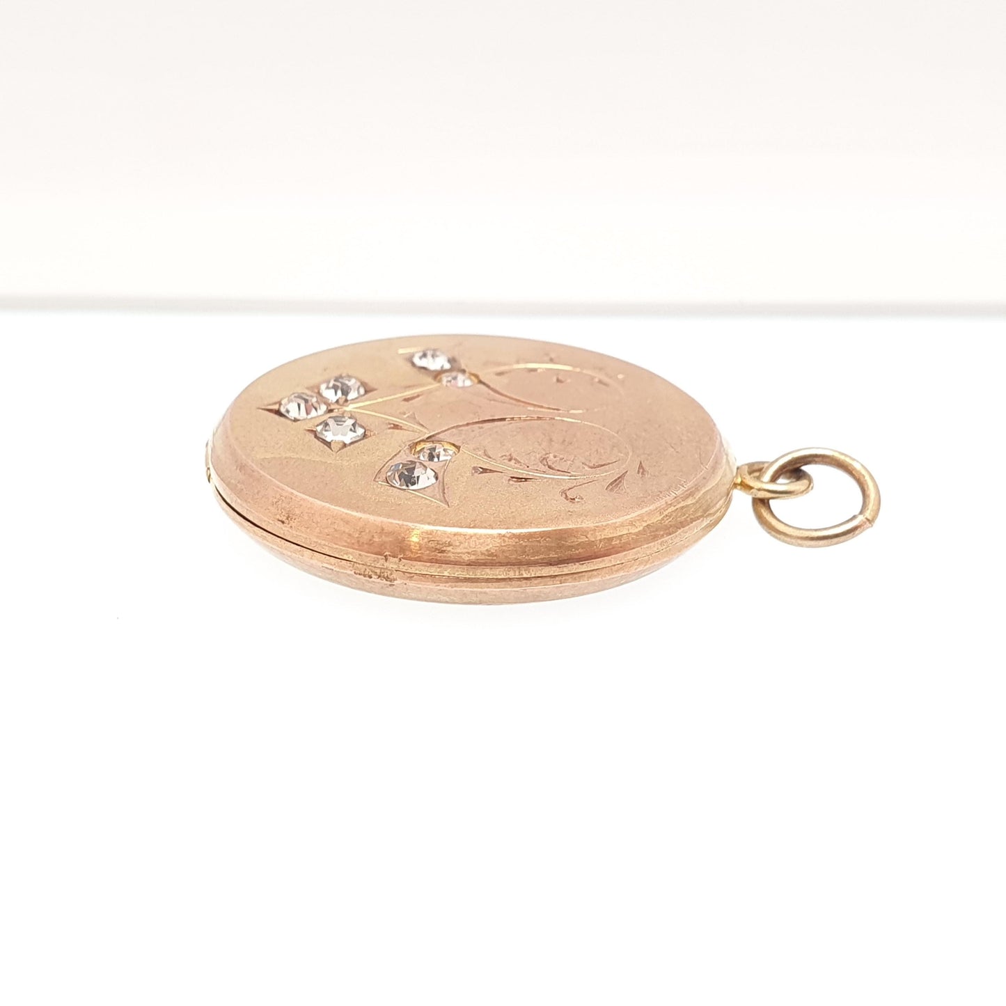 Antique Rolled Gold Diamond Paste Locket Heart Engraved Centre Love Romantic Gold Filled Photo Womens Vintage Jewelry Jewellery