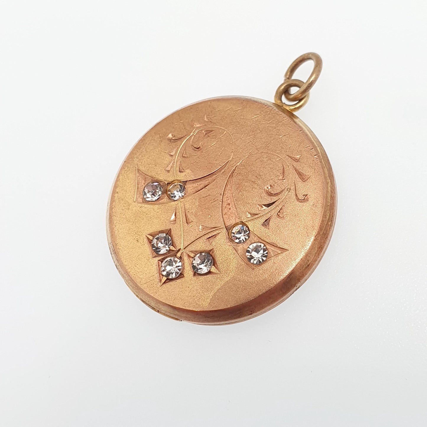 Antique Rolled Gold Diamond Paste Locket Heart Engraved Centre Love Romantic Gold Filled Photo Womens Vintage Jewelry Jewellery