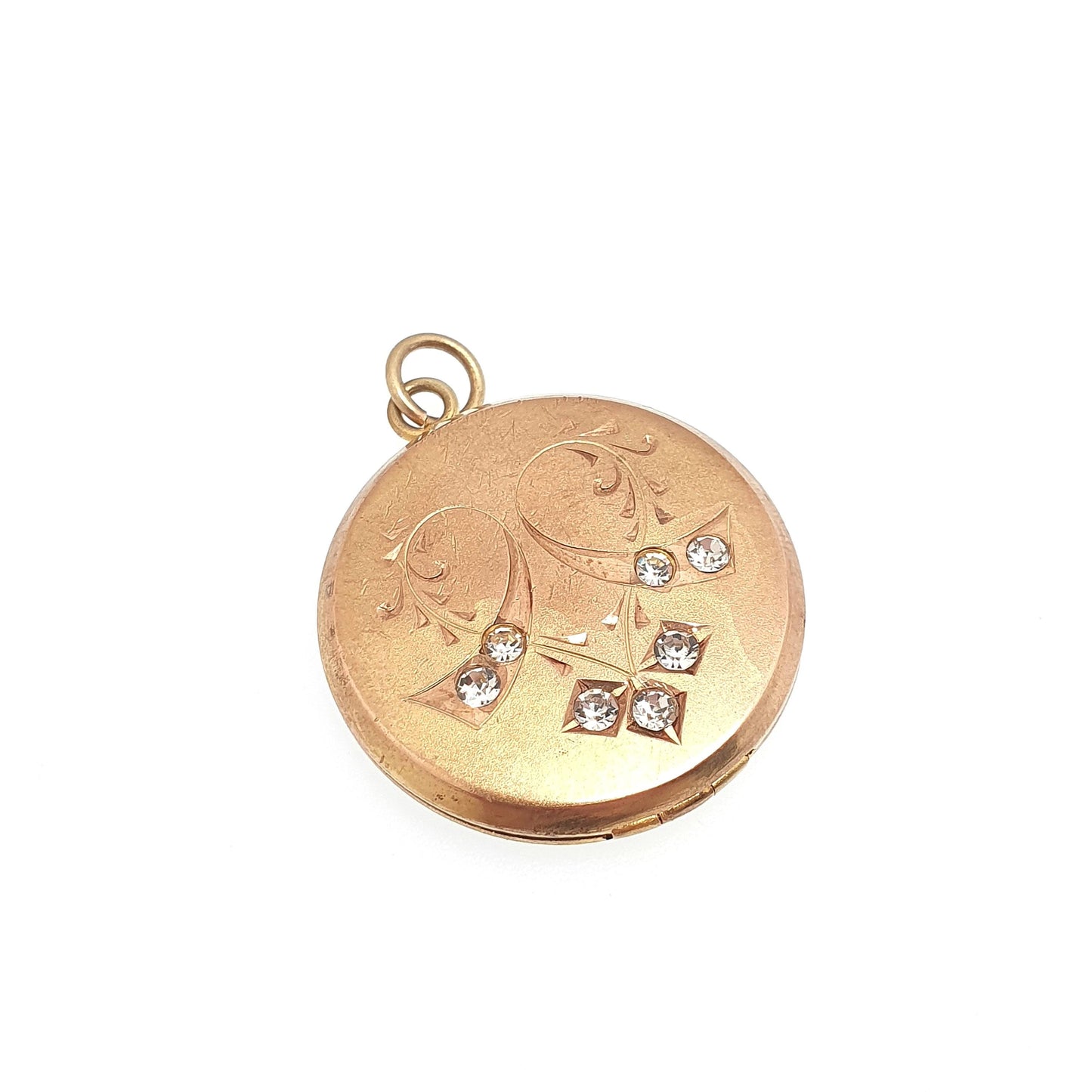 Antique Rolled Gold Diamond Paste Locket Heart Engraved Centre Love Romantic Gold Filled Photo Womens Vintage Jewelry Jewellery