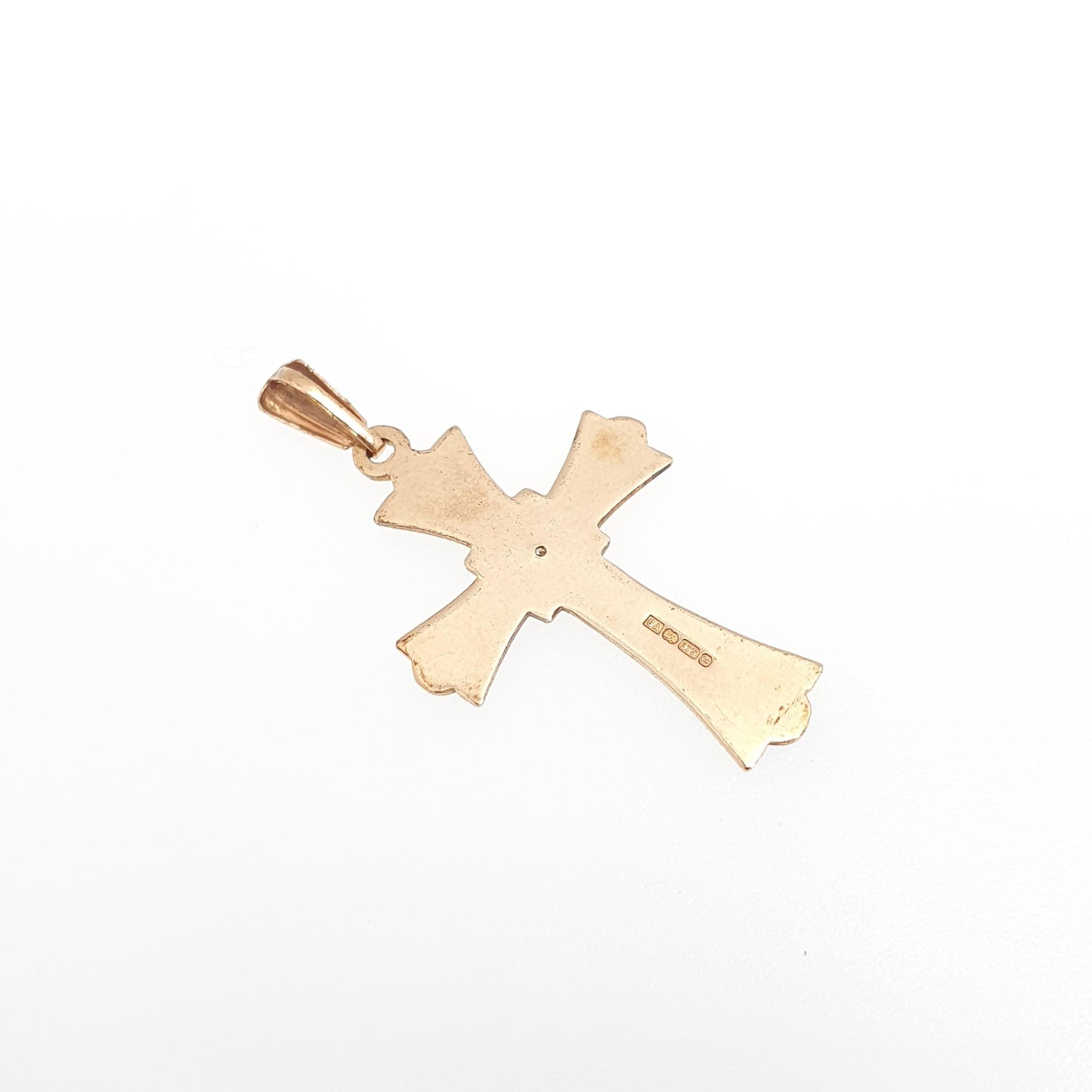 Vintage 9ct Gold Diamond Cross Crucifix Pendant Engraved Solid 9k 9kt 375 Necklace Yellow Jewellery Jewelry