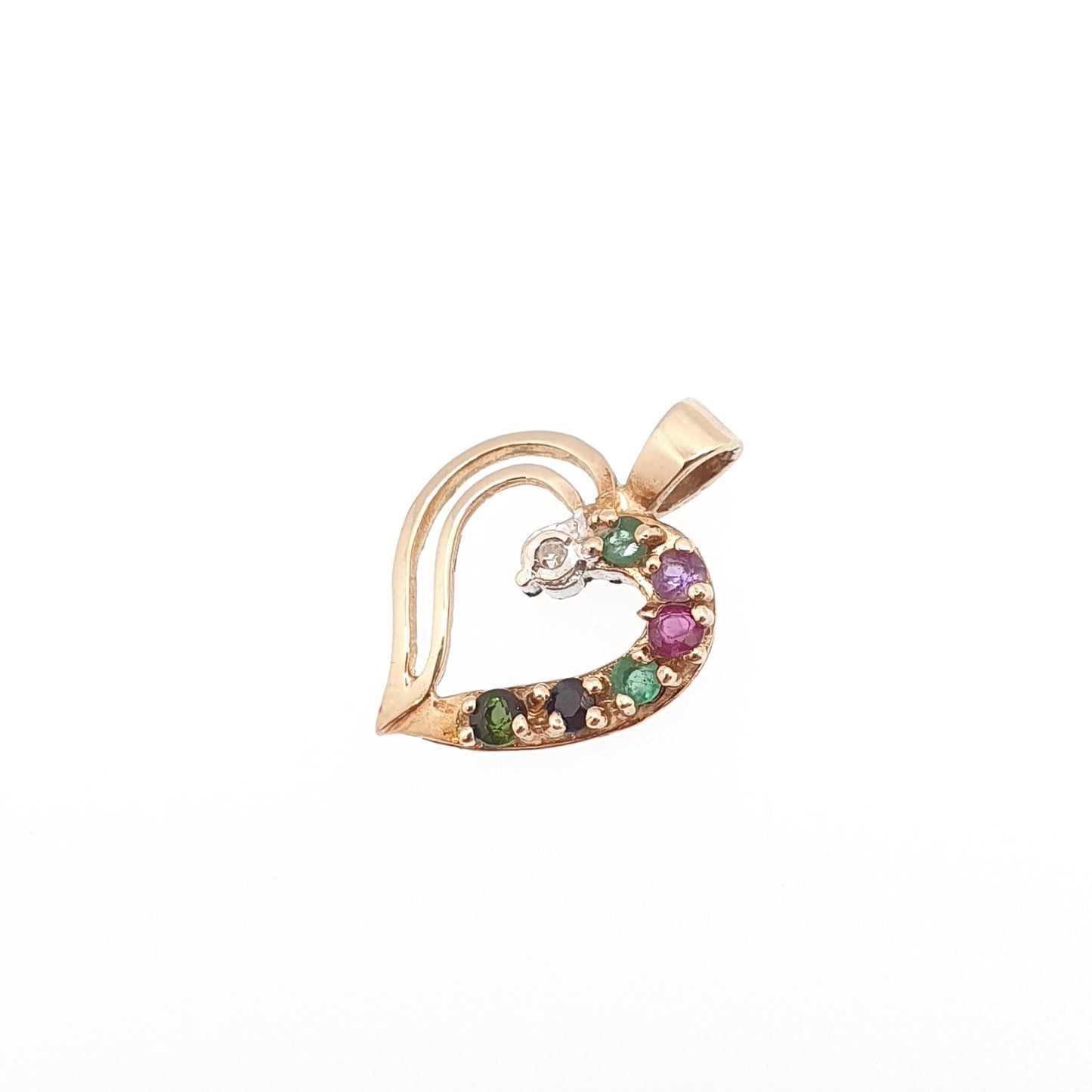 Vintage 9ct Gold DEAREST Heart Pendant Necklace Diamond Emerald Amethyst Ruby Sapphire Solid 9k 9kt Jewelry
