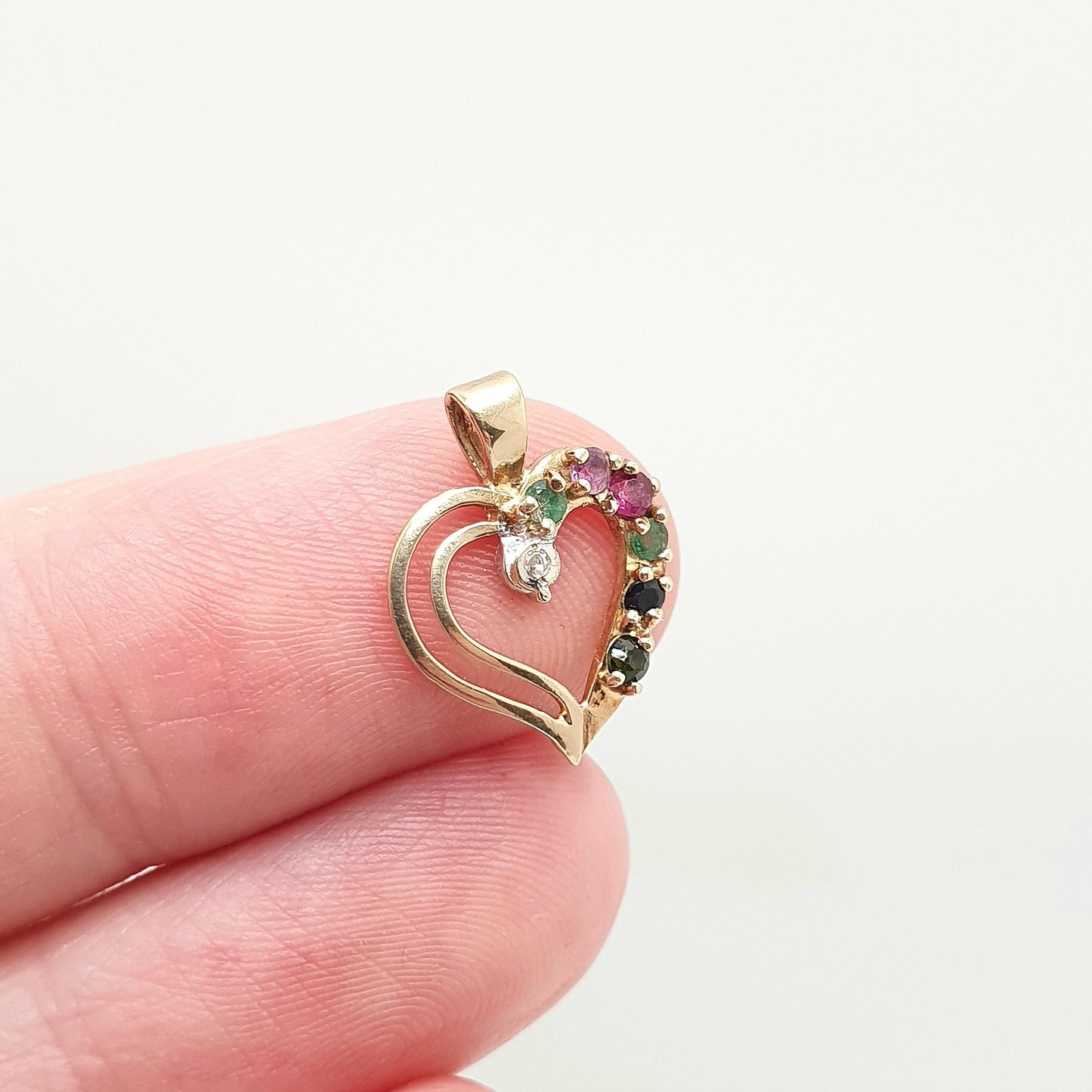 Vintage 9ct Gold DEAREST Heart Pendant Necklace Diamond Emerald Amethyst Ruby Sapphire Solid 9k 9kt Jewelry