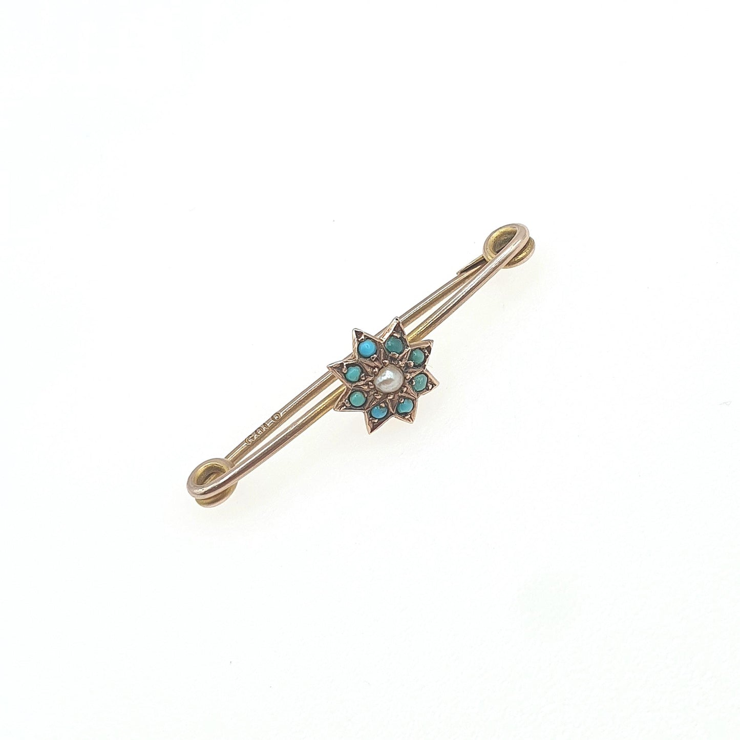 Antique Victorian 9ct Gold Star Brooch Turquoise and Seed Pearl Pin Solid 9k 9kt Celestial Vintage Womens Jewelry Jewellery