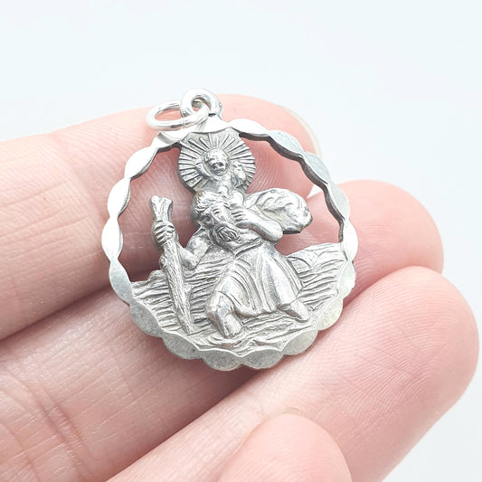 Vintage Sterling Silver GEORG JENSEN St Christopher Pendant Necklace Pierced Cut Out Saint Travel 925 Womens Mens Unisex Jewellery Jewelry