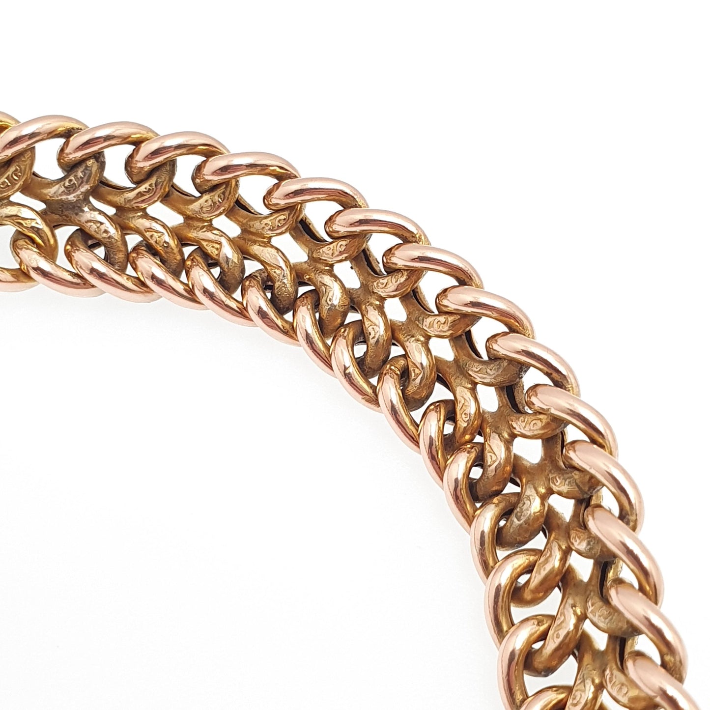 Antique 9ct Rose Gold Curb Link Bracelet Engraved Padlock Double Textured 17.11g 19cm Victorian Solid 9kt 9k Vintage Jewelry Jewellery