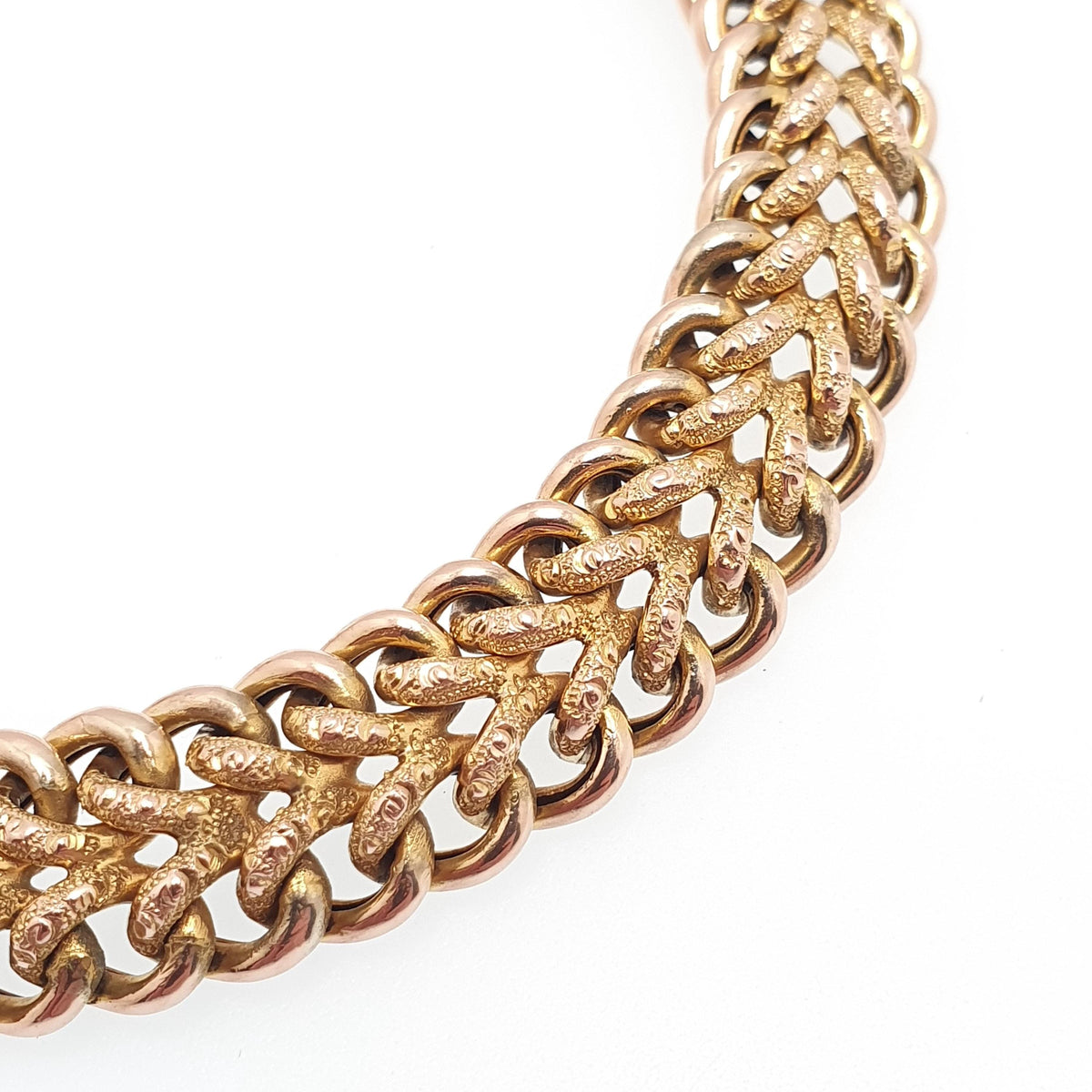 Antique 9ct Rose Gold Curb Link Bracelet Engraved Padlock Double Textured 17.11g 19cm Victorian Solid 9kt 9k Vintage Jewelry Jewellery