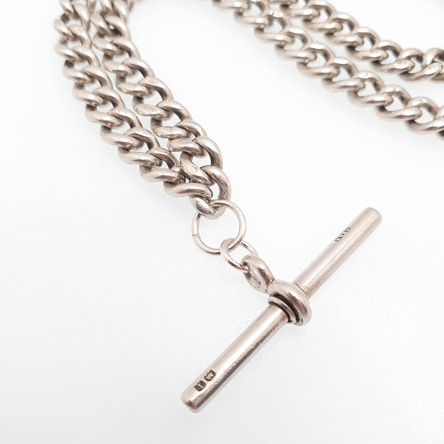 Antique Victorian Sterling Silver Albert Chain T Bar Necklace Curb Link Dog Clip 41cm 16.1" 45.05g 1885 Hallmark Vintage Jewelry Womens