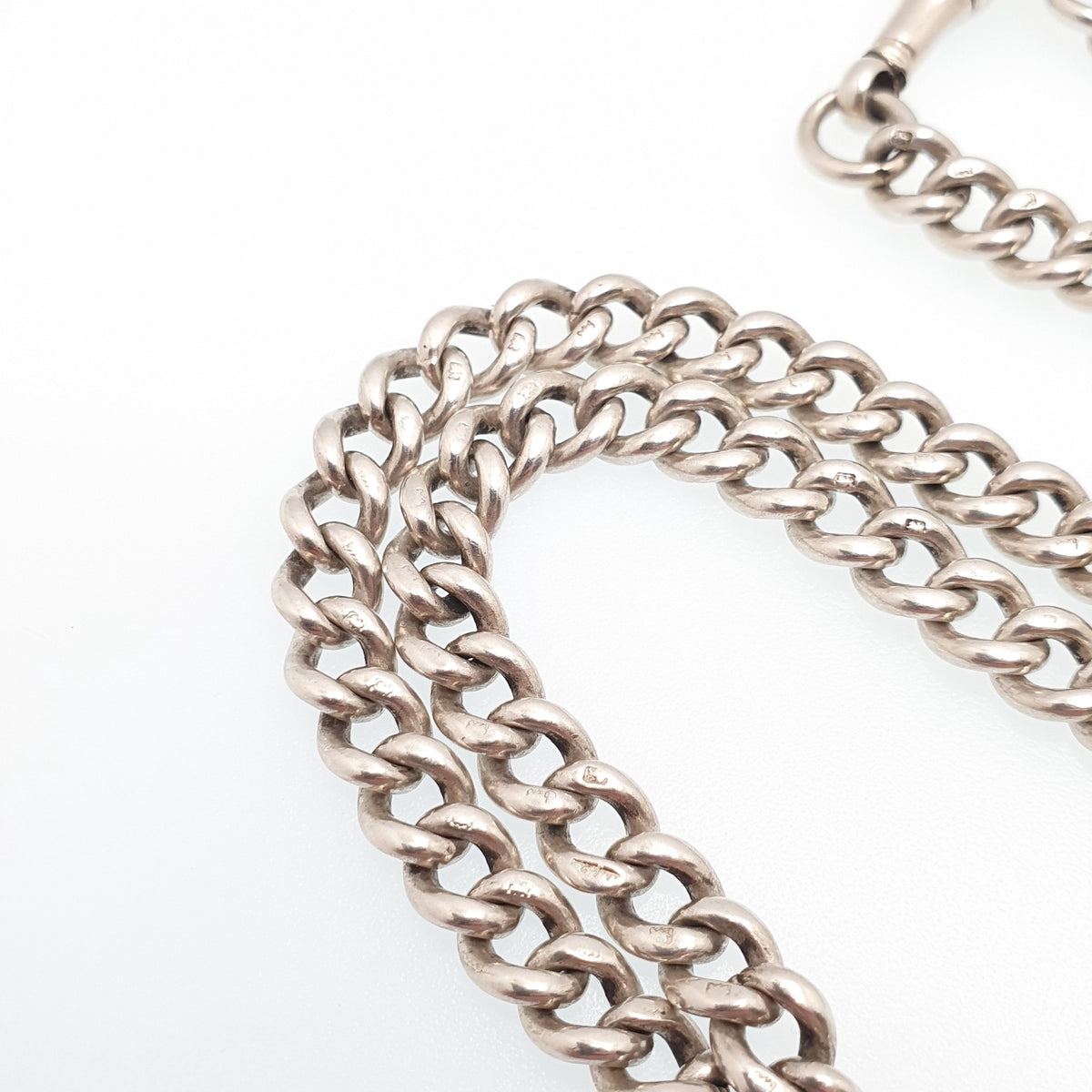 Antique Victorian Sterling Silver Albert Chain T Bar Necklace Curb Link Dog Clip 41cm 16.1" 45.05g 1885 Hallmark Vintage Jewelry Womens