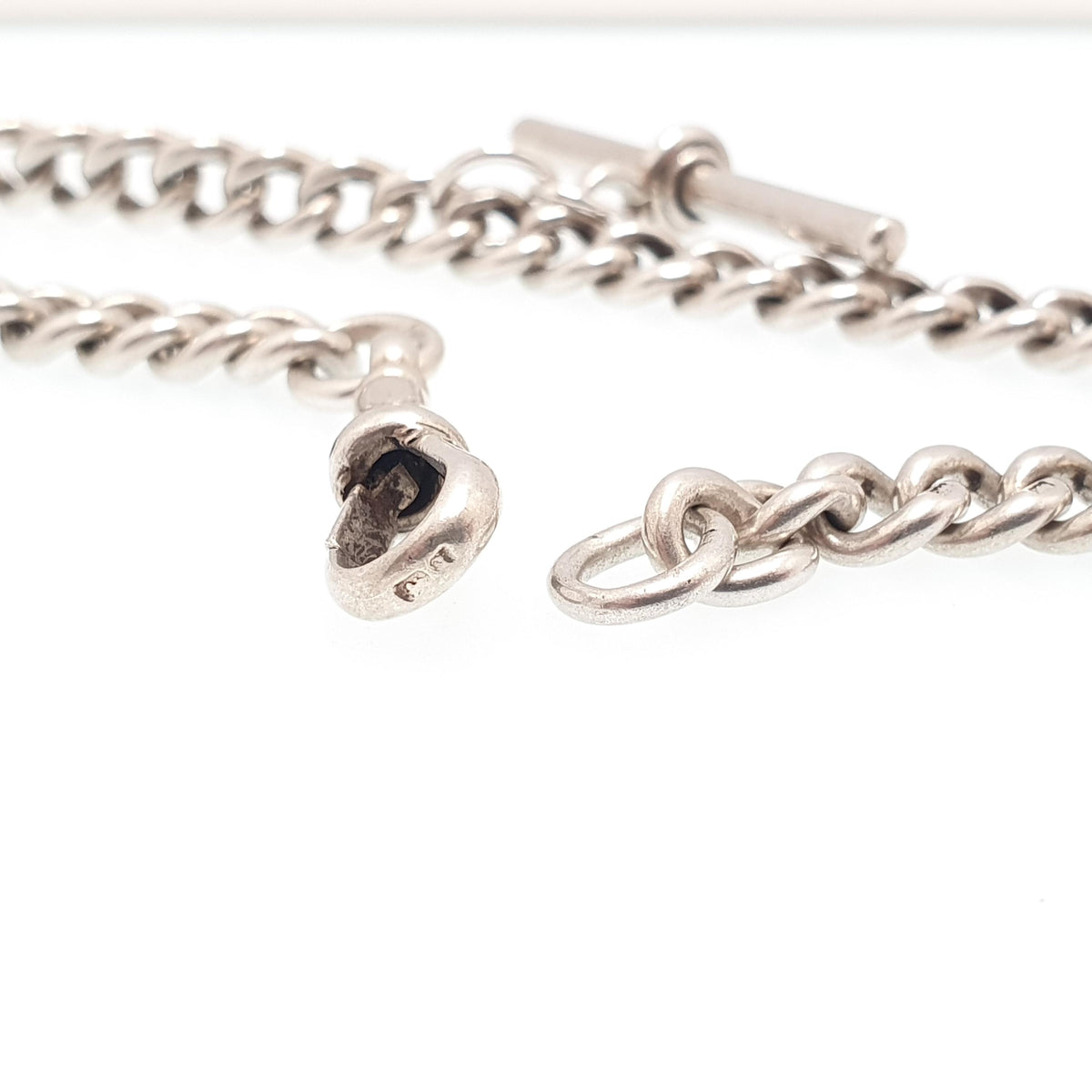 Antique Victorian Sterling Silver Albert Chain T Bar Necklace Curb Link Dog Clip 41cm 16.1" 45.05g 1885 Hallmark Vintage Jewelry Womens
