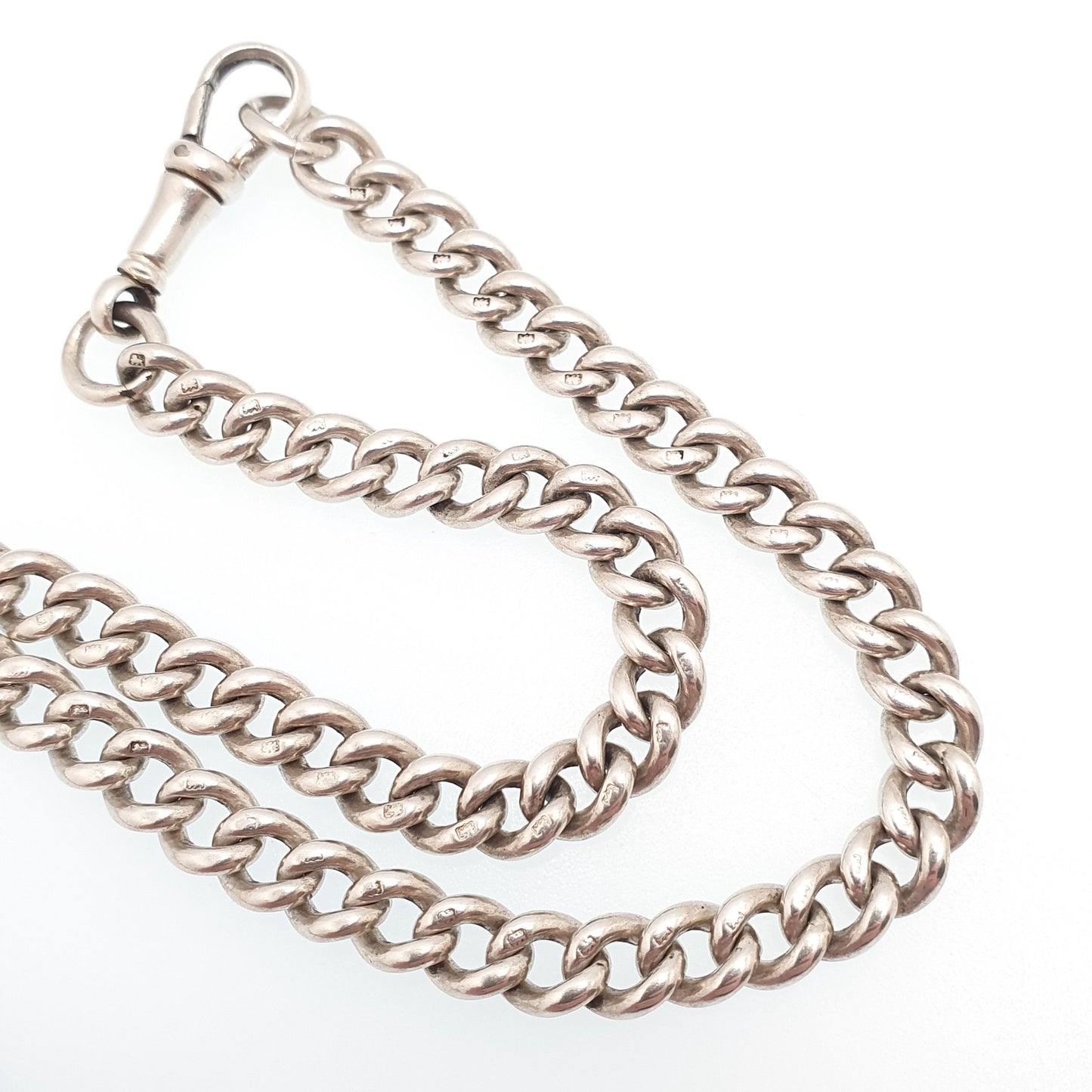 Antique Victorian Sterling Silver Albert Chain T Bar Necklace Curb Link Dog Clip 41cm 16.1" 45.05g 1885 Hallmark Vintage Jewelry Womens