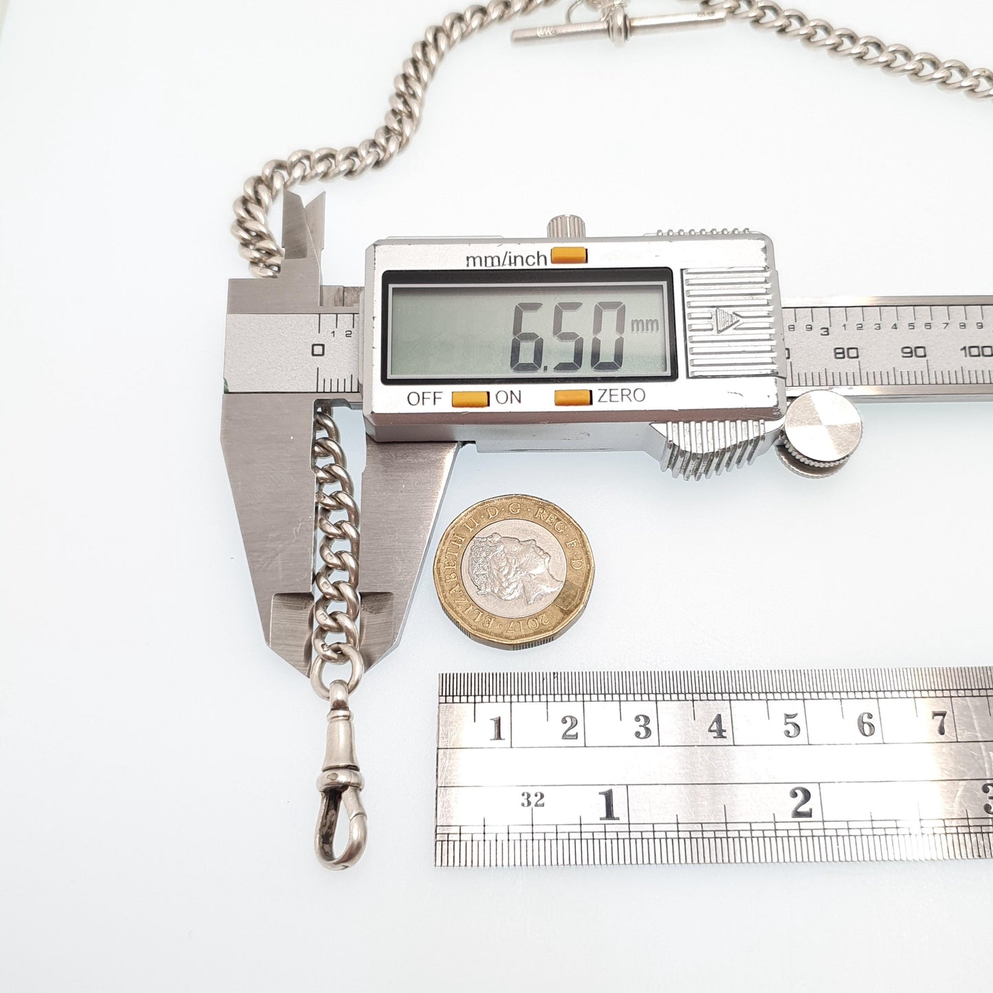 Antique Victorian Sterling Silver Albert Chain T Bar Necklace Curb Link Dog Clip 41cm 16.1" 45.05g 1885 Hallmark Vintage Jewelry Womens