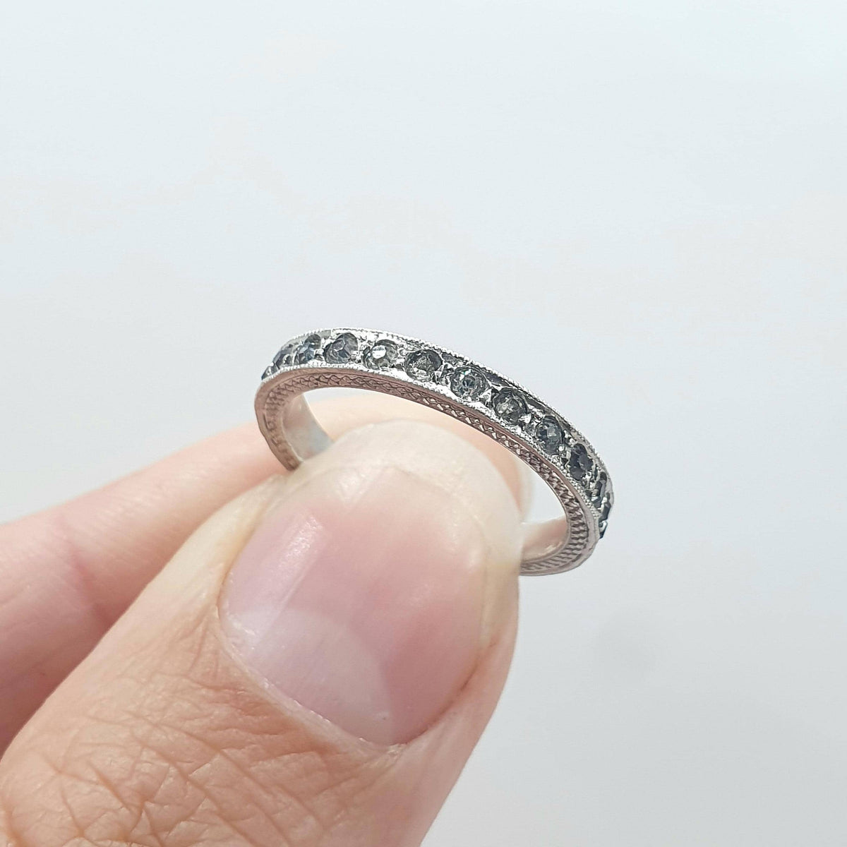 Antique Solid Silver Diamond Paste Eternity Ring Art Deco 1920s Patterned Flats Vintage Ladies Womens Gift Jewelry Jewellery UK J.5 US 5