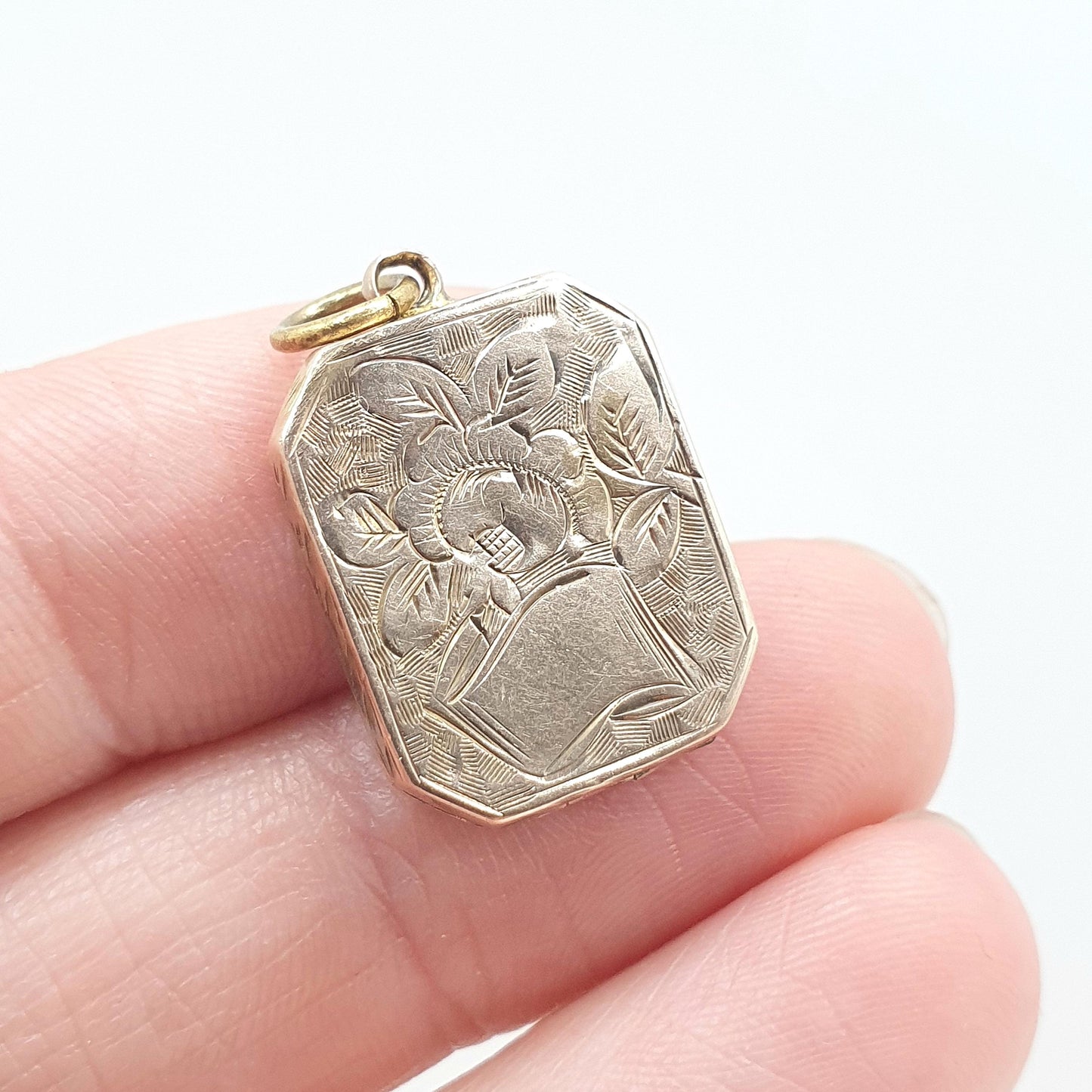 Antique Victorian 9ct Gold Rectangular Locket 9k Back and Front Rose Gold Engraved Photo Gift Vintage Necklace Jewelry Womens Jewellery
