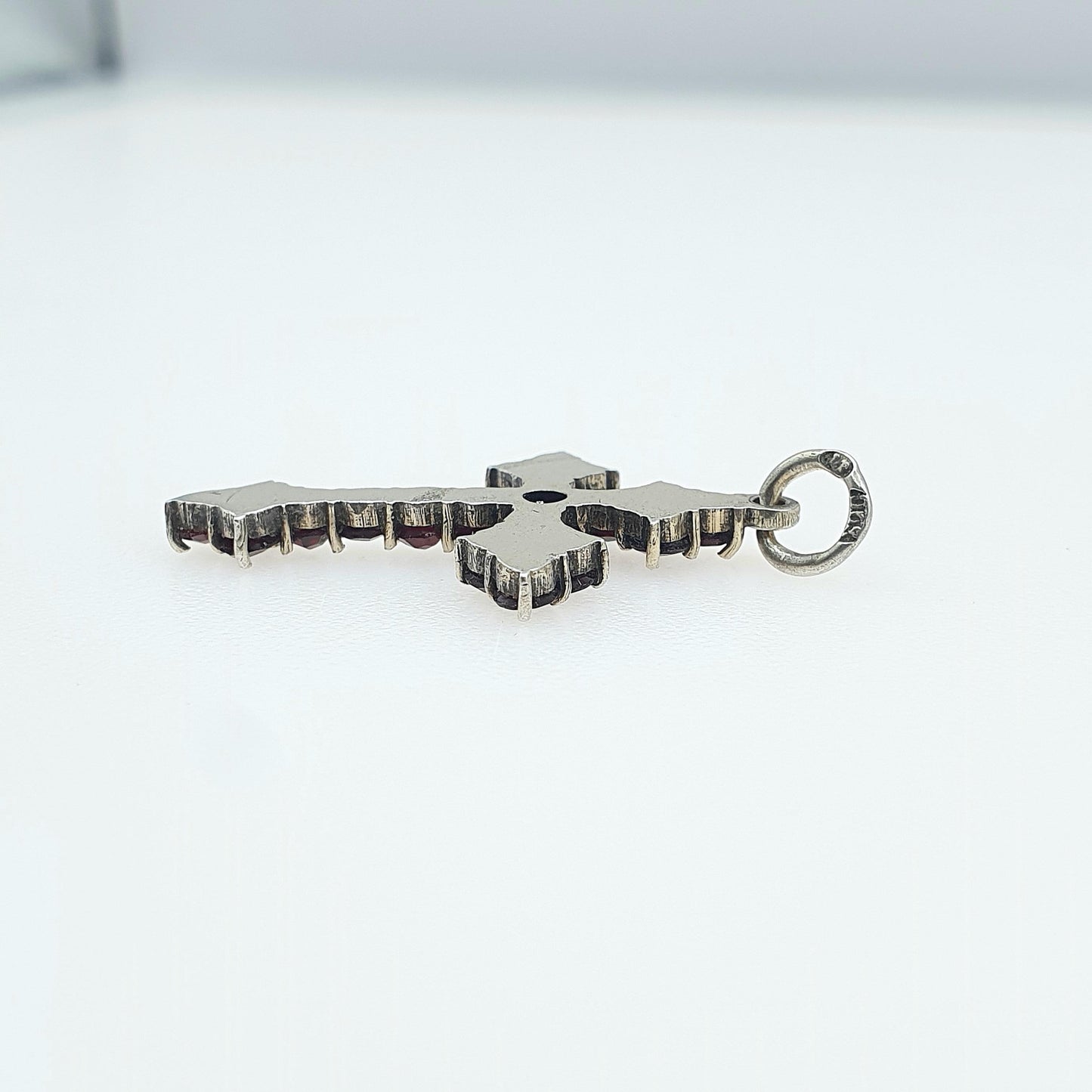 Antique Solid Silver Bohemian Garnet Crucifix Pendant Cross Necklace Catholic Religious Vintage Womens Mens Jewelry Jewellery