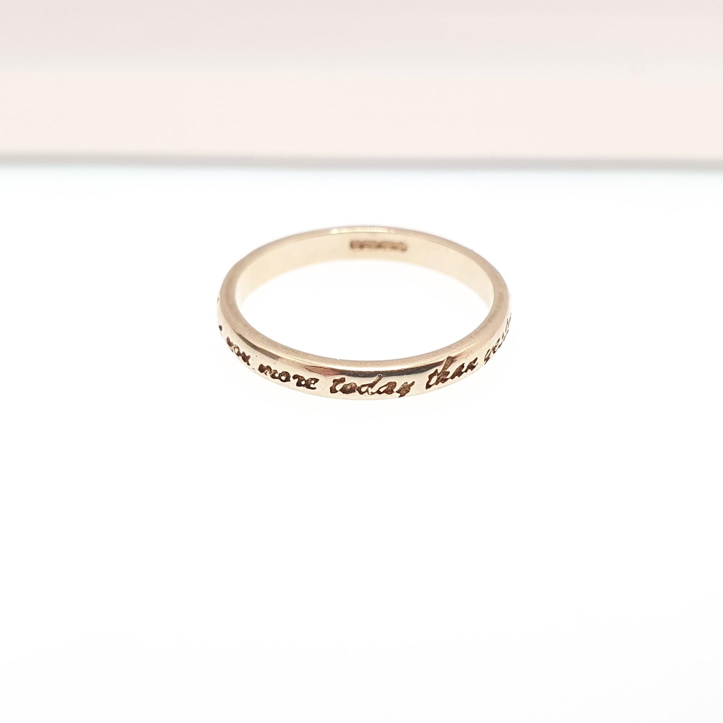 Vintage 9ct Gold I WILL LOVE YOU Band Ring Wedding Engraved Solid 9k 9kt Stacking Stacker Womens Jewelry Jewellery