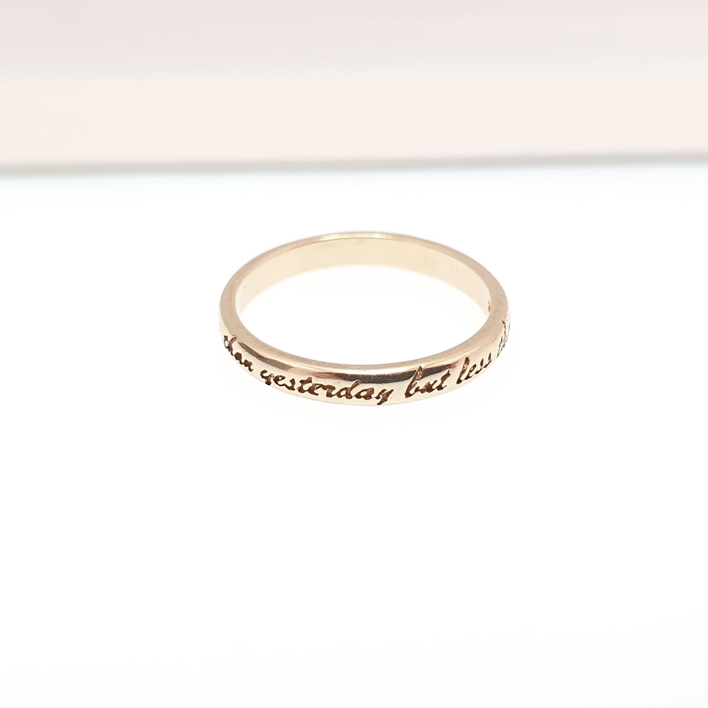 Vintage 9ct Gold I WILL LOVE YOU Band Ring Wedding Engraved Solid 9k 9kt Stacking Stacker Womens Jewelry Jewellery