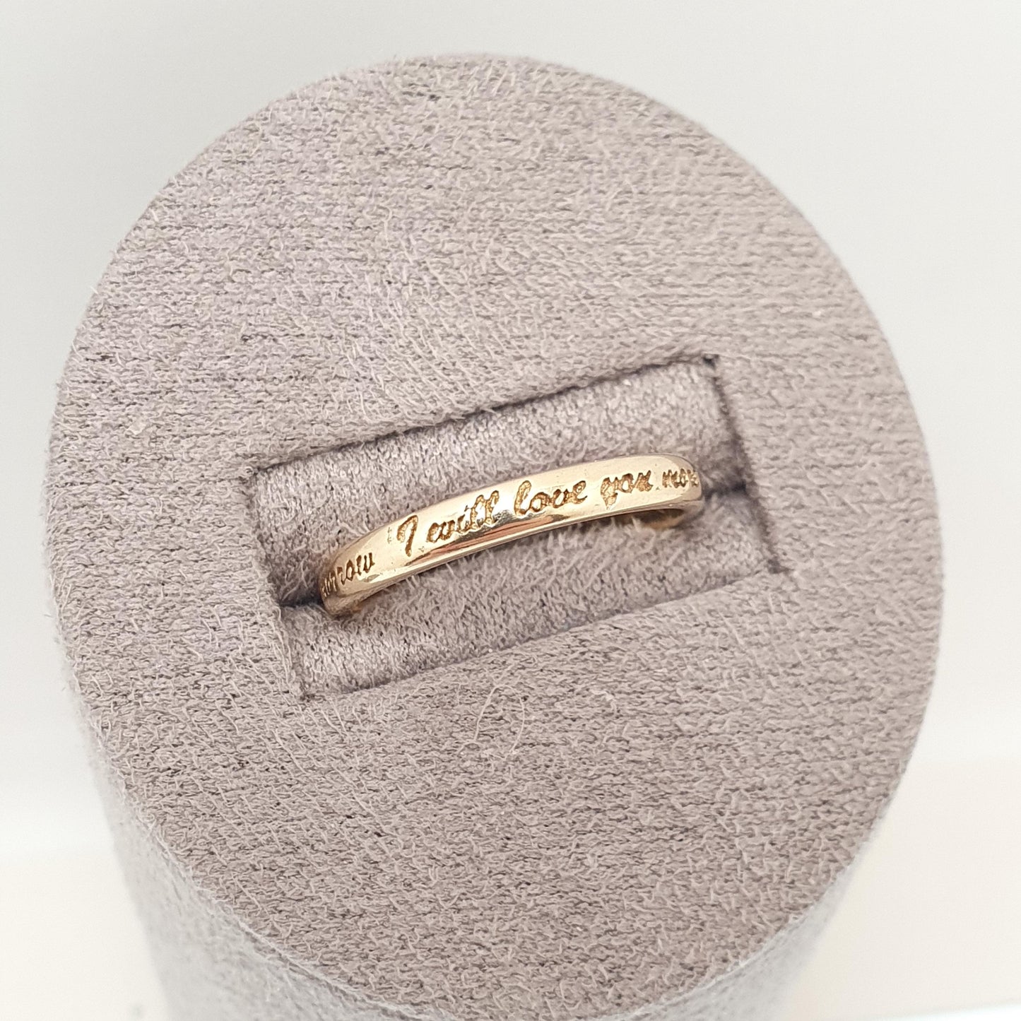 Vintage 9ct Gold I WILL LOVE YOU Band Ring Wedding Engraved Solid 9k 9kt Stacking Stacker Womens Jewelry Jewellery