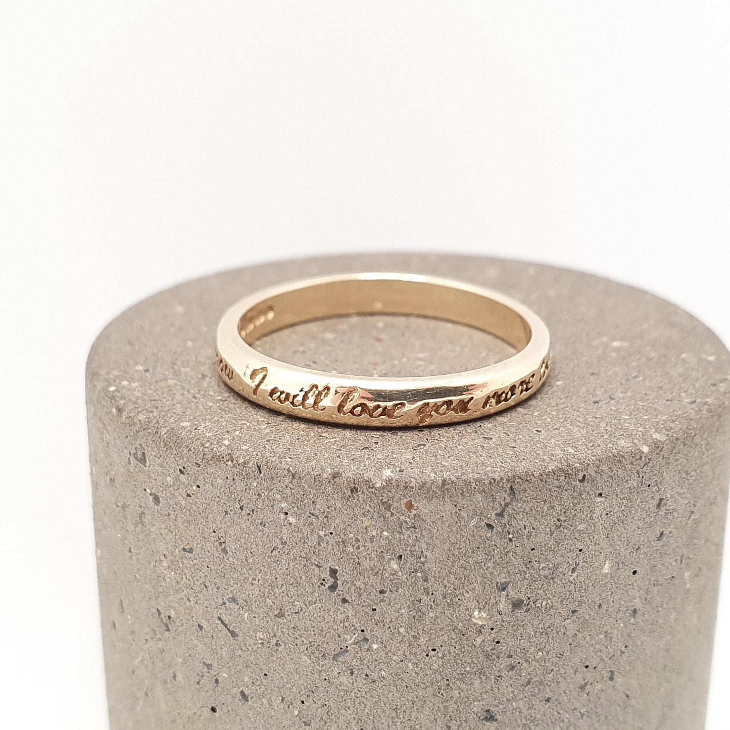 Vintage 9ct Gold I WILL LOVE YOU Band Ring Wedding Engraved Solid 9k 9kt Stacking Stacker Womens Jewelry Jewellery