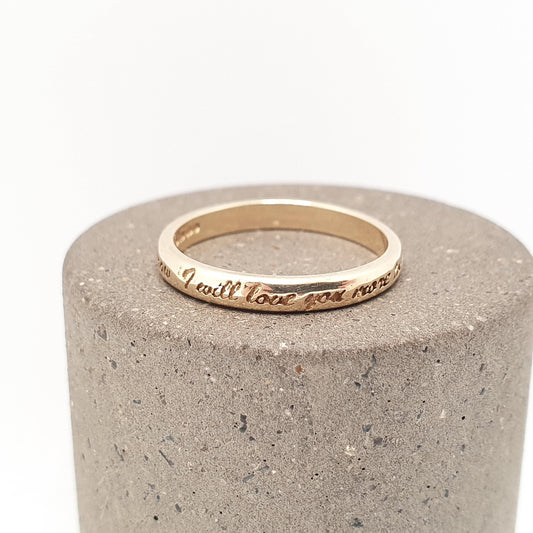 Vintage 9ct Gold I WILL LOVE YOU Band Ring Wedding Engraved Solid 9k 9kt Stacking Stacker Womens Jewelry Jewellery