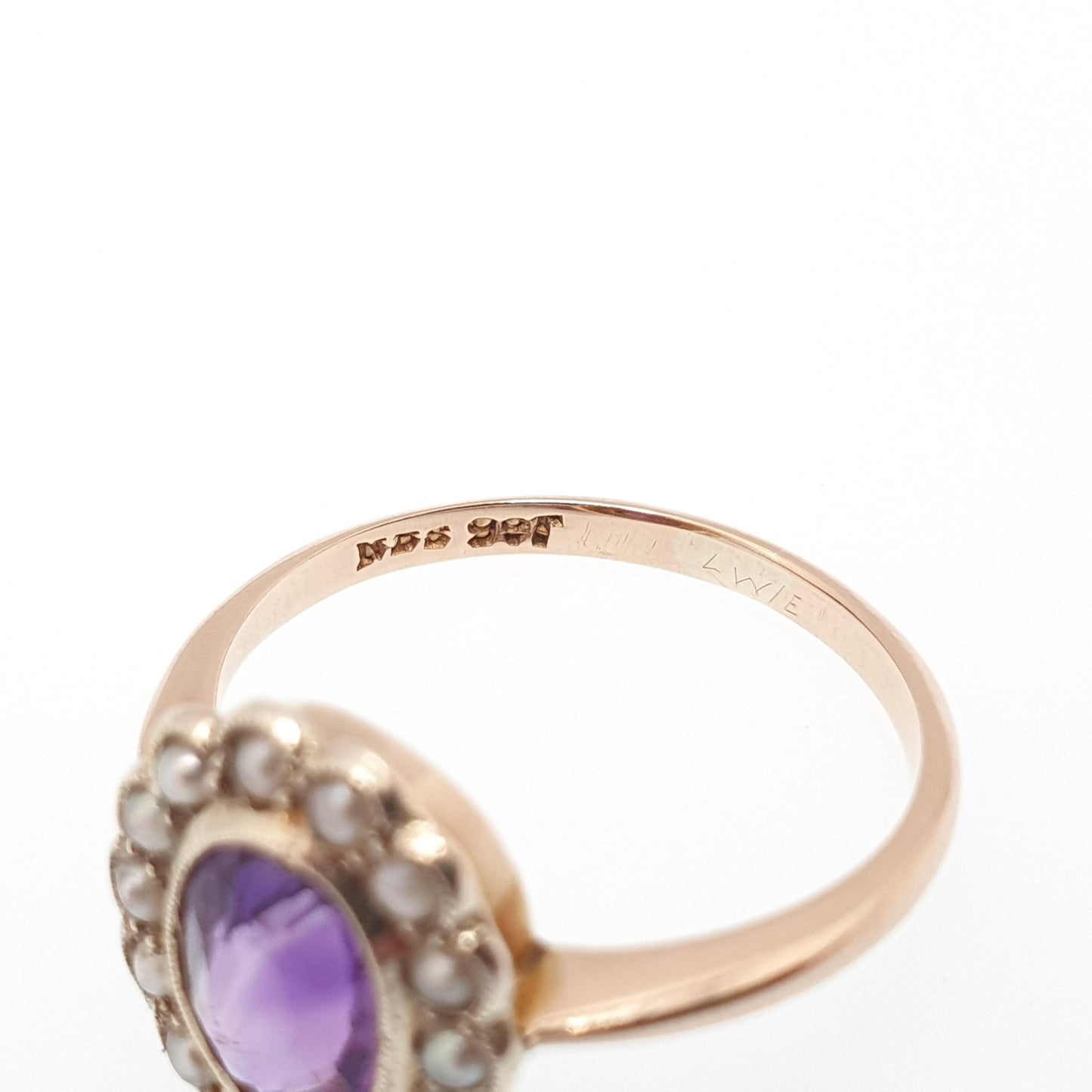 Antique 9ct 9k Gold Amethyst Ring Seed Pearl Halo Cluster Solid Silver 375 Genuine Gemstone Vintage Womens Jewelry Jewellery