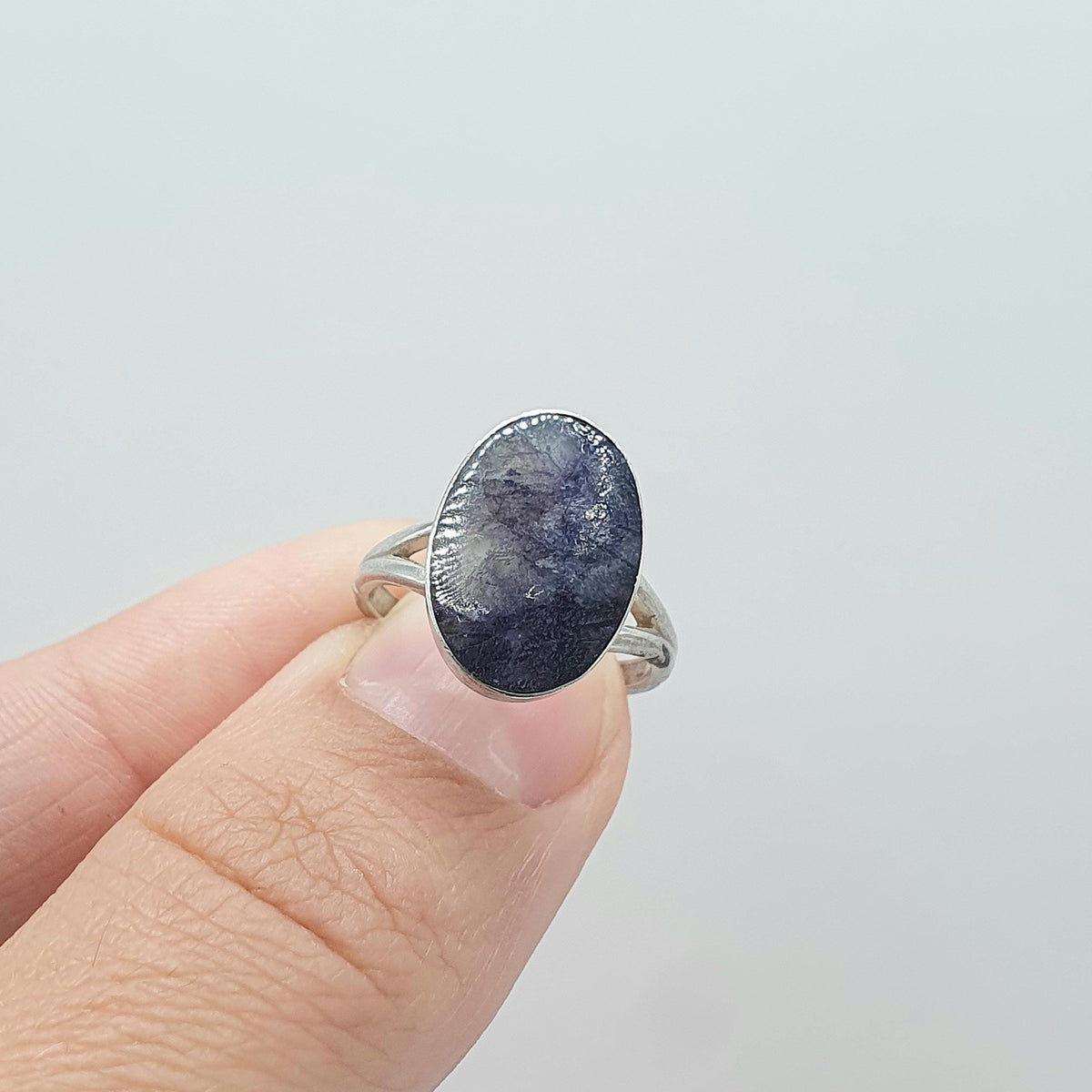 Antique Solid Silver Blue John Ring Signet Oval Cut Cabochon Genuine Womens Rare Fluorite Gemstone Mens Jewelry Jewellery UK I.5 US 4.5