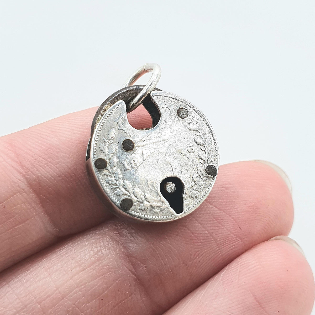 Antique Victorian Solid Silver Coin Padlock Charm Pendant Necklace Victorian Threepence Coin Jewellery Jewelry