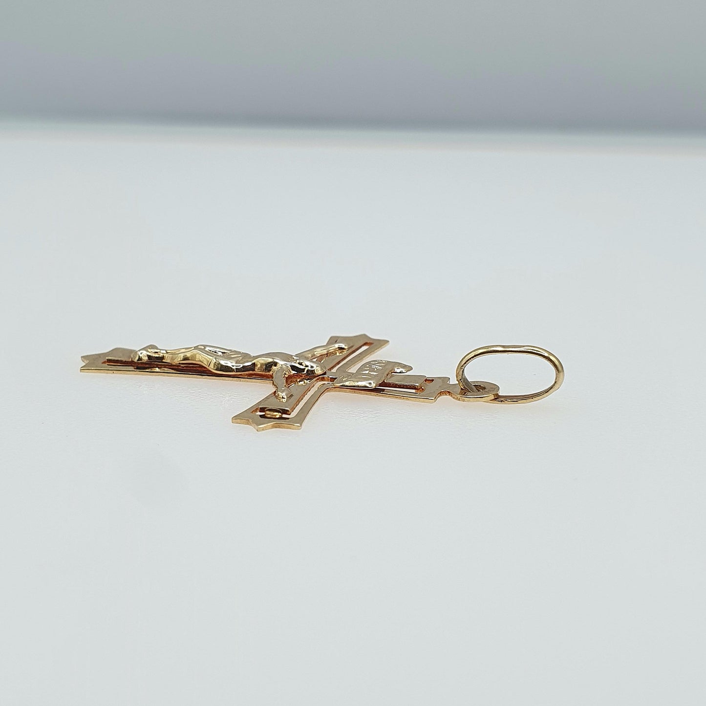 Vintage 9ct Gold Jesus on Cross Pendant Crucifix Necklace Christian Religious Solid 9kt 9k Mens Womens Jewelry Jewellery