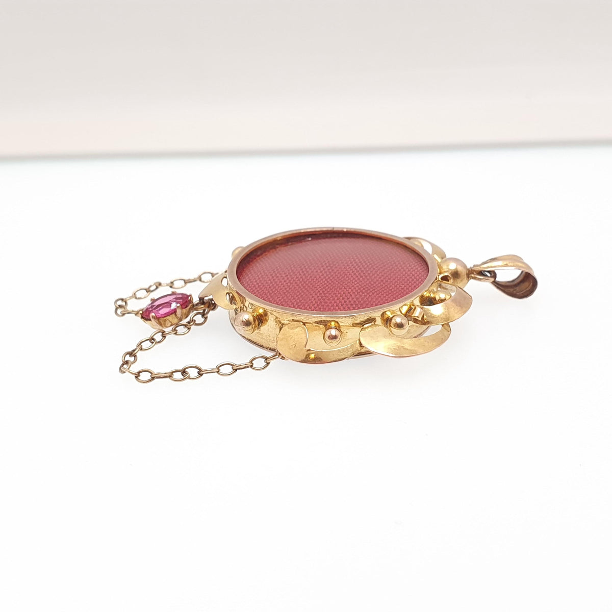 Antique 9ct Gold Locket Necklace Pink Paste Pendant Chain Link Double Sided Solid 9k 375 Yellow Edwardian Vintage Jewelry Womens Jewellery