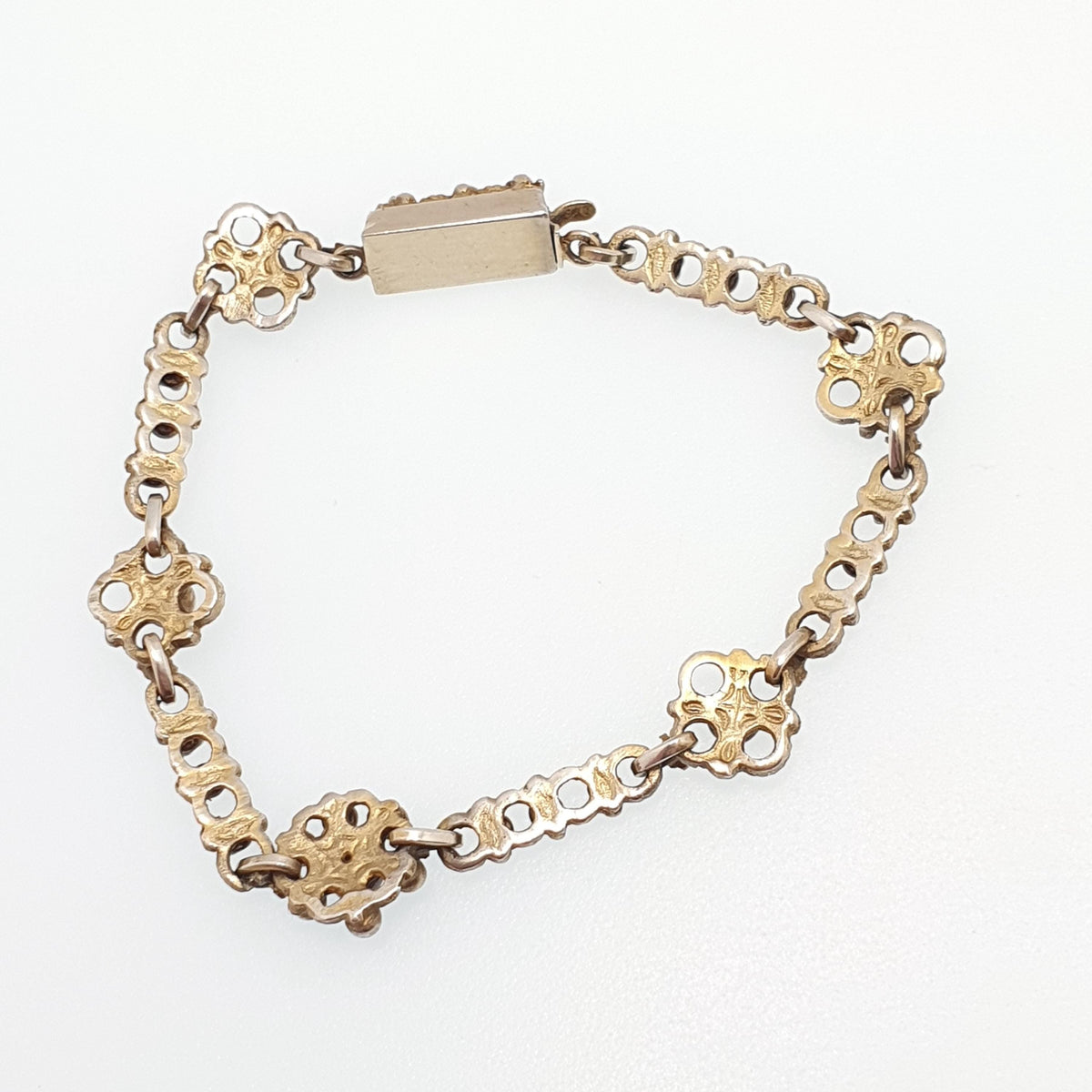 Antique Gold On Solid Silver Garnet & Seed Pearl Bracelet Austro Hungarian Cluster Knot 15cm 7.08g Vermeil Womens Jewelry Jewellery