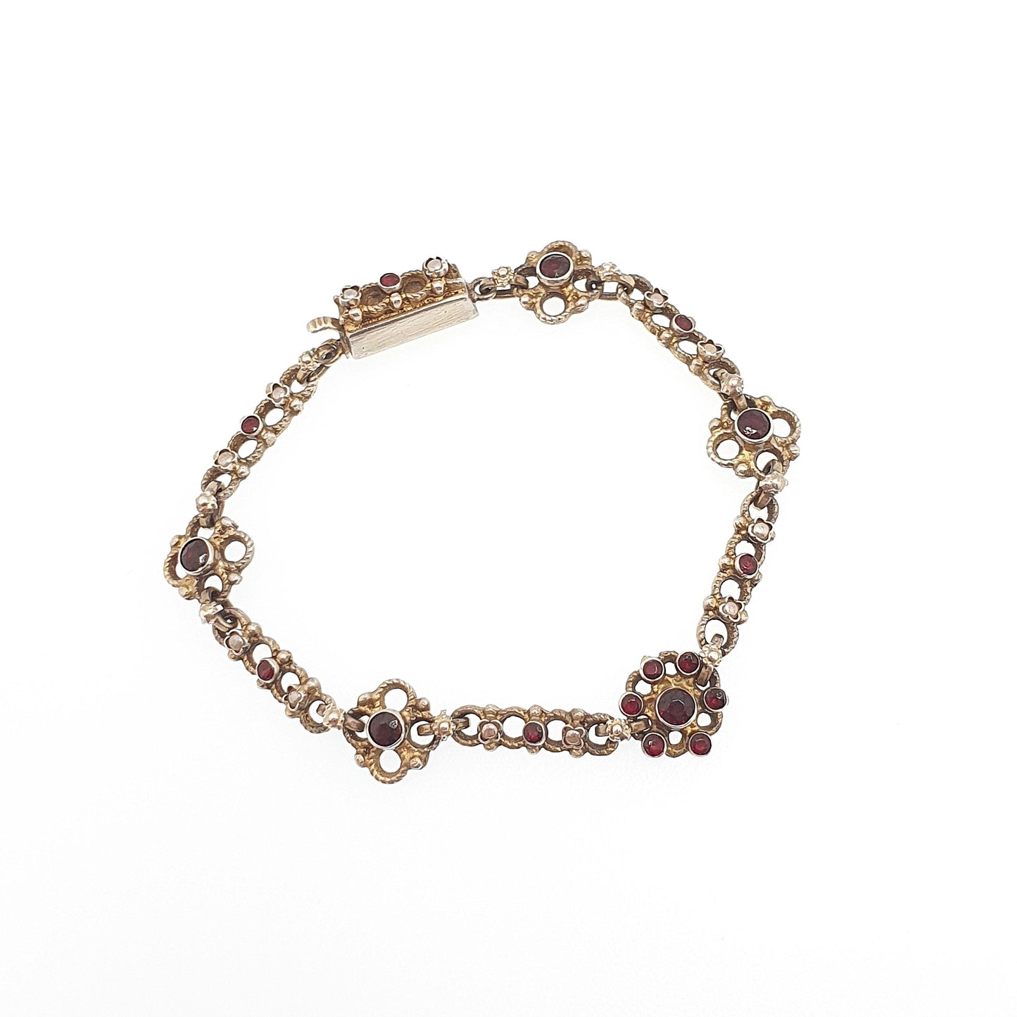 Antique Gold On Solid Silver Garnet & Seed Pearl Bracelet Austro Hungarian Cluster Knot 15cm 7.08g Vermeil Womens Jewelry Jewellery