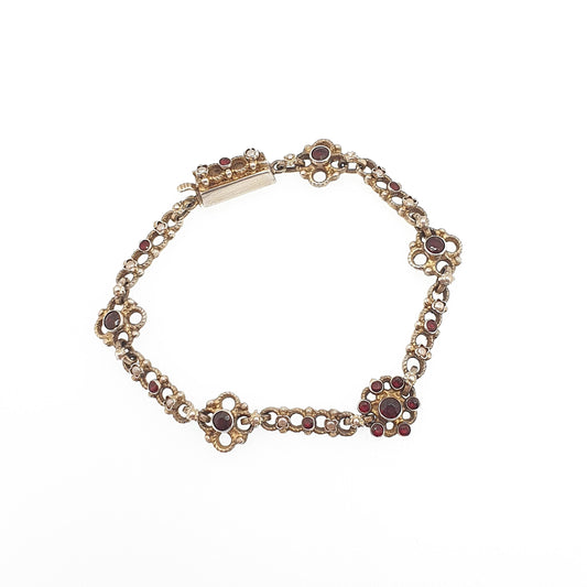 Antique Gold On Solid Silver Garnet & Seed Pearl Bracelet Austro Hungarian Cluster Knot 15cm 7.08g Vermeil Womens Jewelry Jewellery
