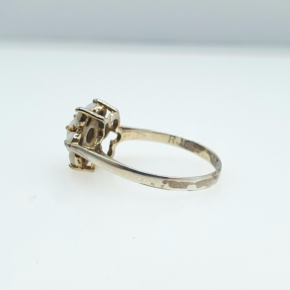 Vintage Rolled Gold Opal Ring Cluster Genuine White Opals Gold Filled Halo Flower Retro Womens Jewelry Jewellery UK P US 7.75