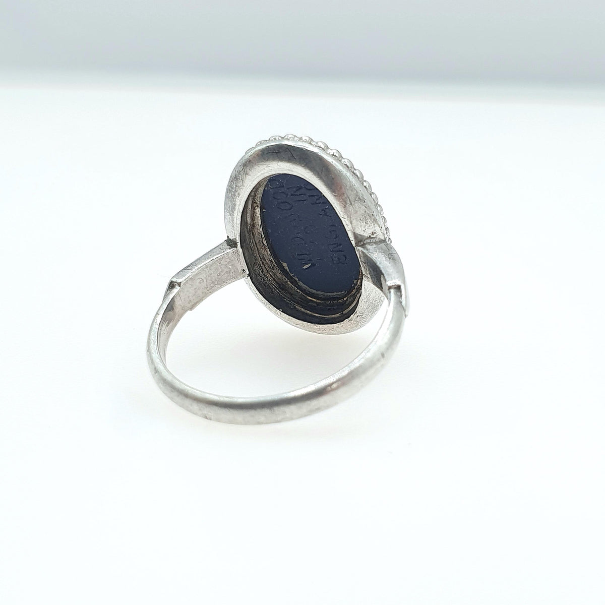 Vintage Sterling Silver Wedgwood Ring Navy Blue Jasperware Oval Solid 925 Womens Ladies Retro Jewelry Jewellery Unisex UK K.5 US 5.5