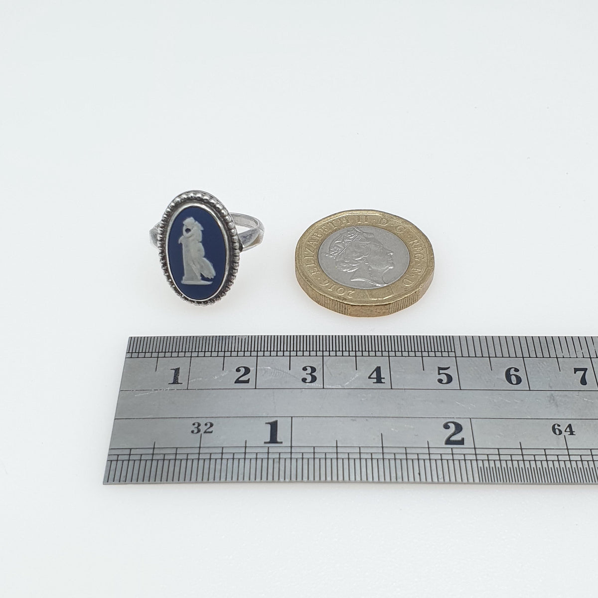 Vintage Sterling Silver Wedgwood Ring Navy Blue Jasperware Oval Solid 925 Womens Ladies Retro Jewelry Jewellery Unisex UK K.5 US 5.5