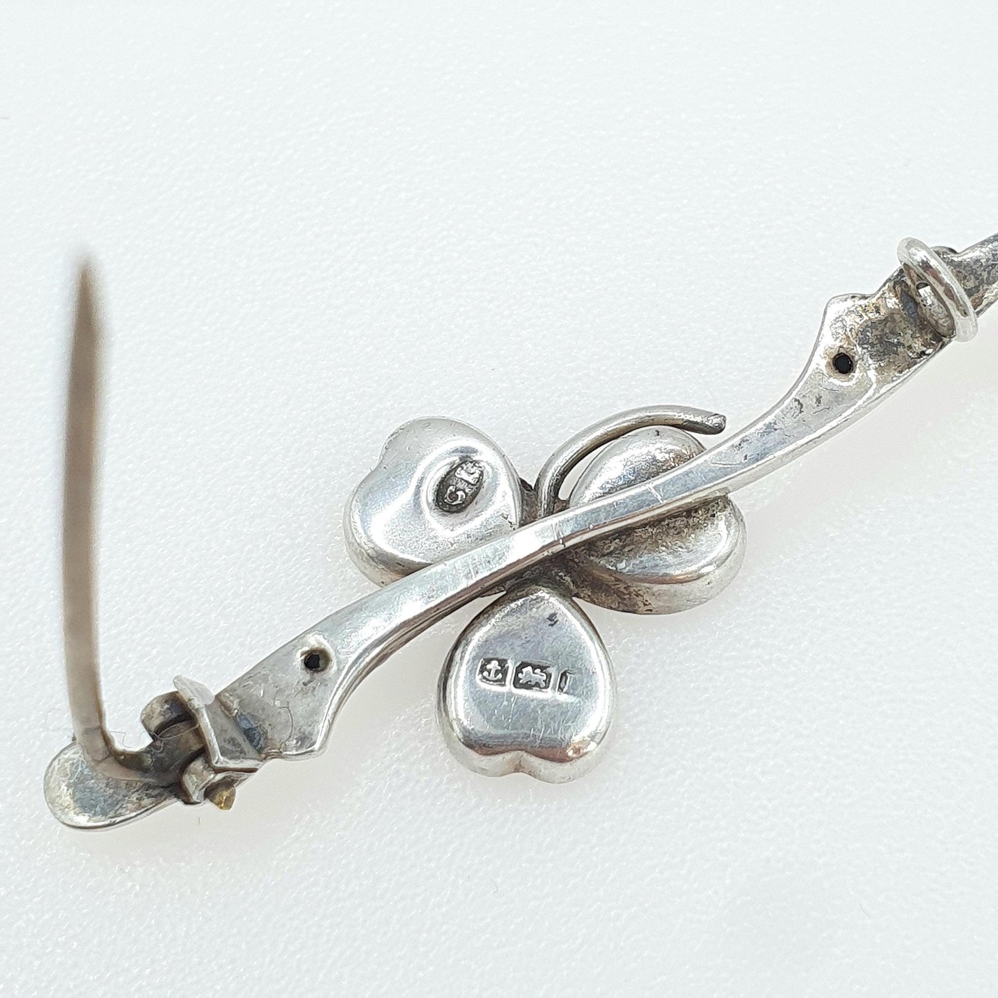 Antique Sterling Silver Connemara Marble Clover Brooch 1914 Hallmark Irish Three Leaf Good Lucky Celtic Vintage Womens Jewelry Jewelry